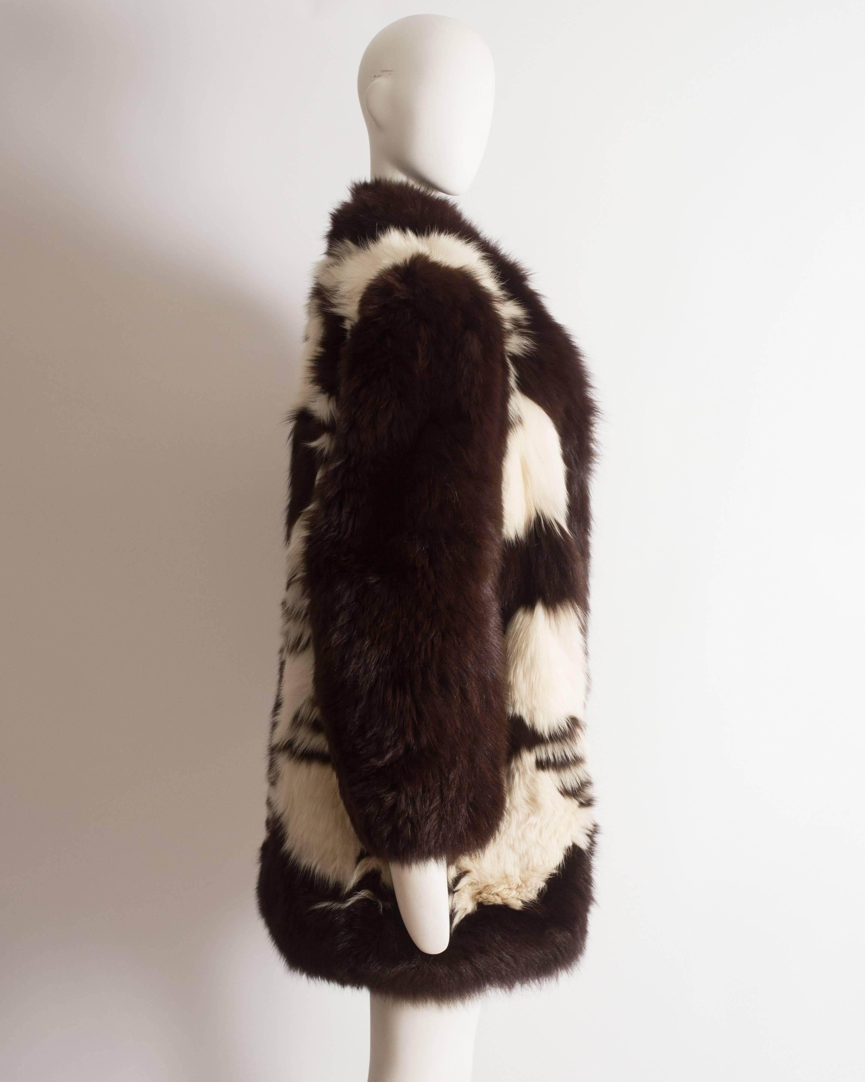Women's Yves Saint Laurent oversized brown and white fox coat, c. 1980s For Sale