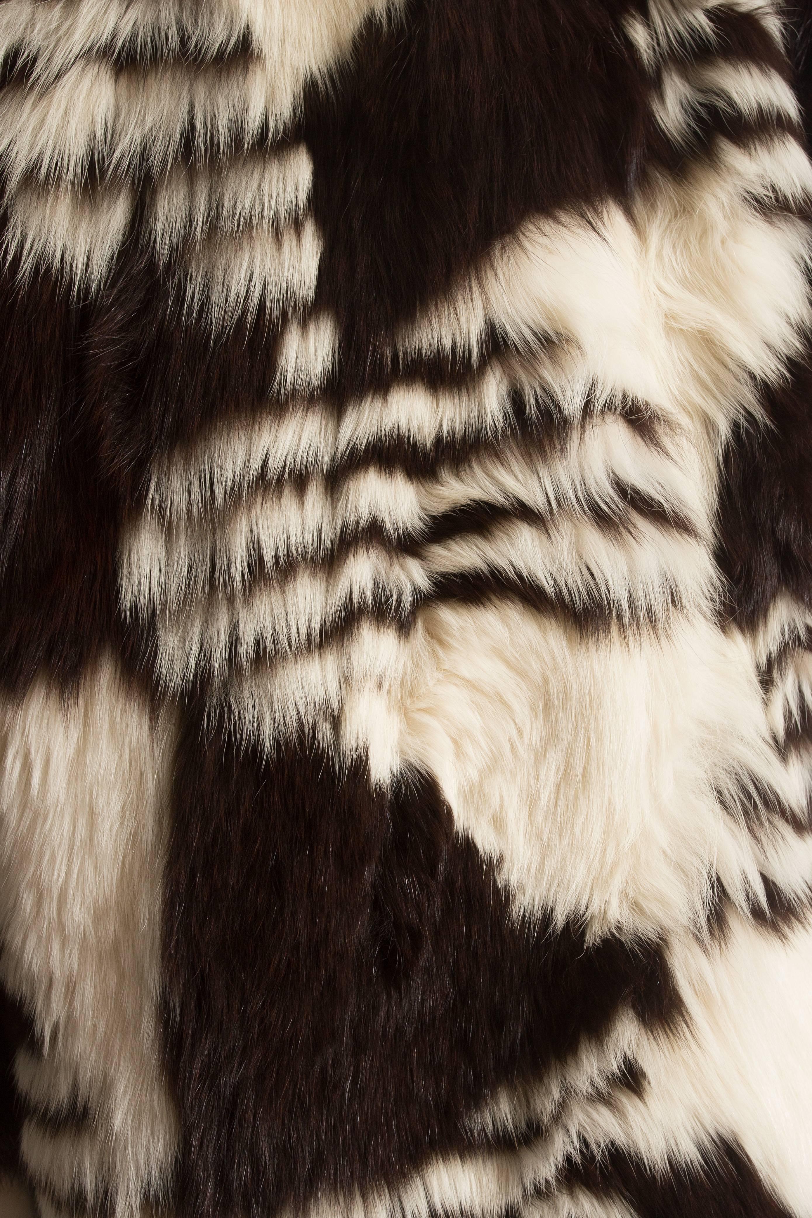 Yves Saint Laurent oversized brown and white fox coat, c. 1980s For Sale 2