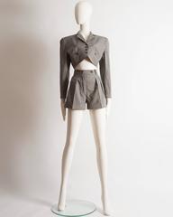 Azzedine Alaia grey cotton cropped blazer and mini shorts set, ss 1988