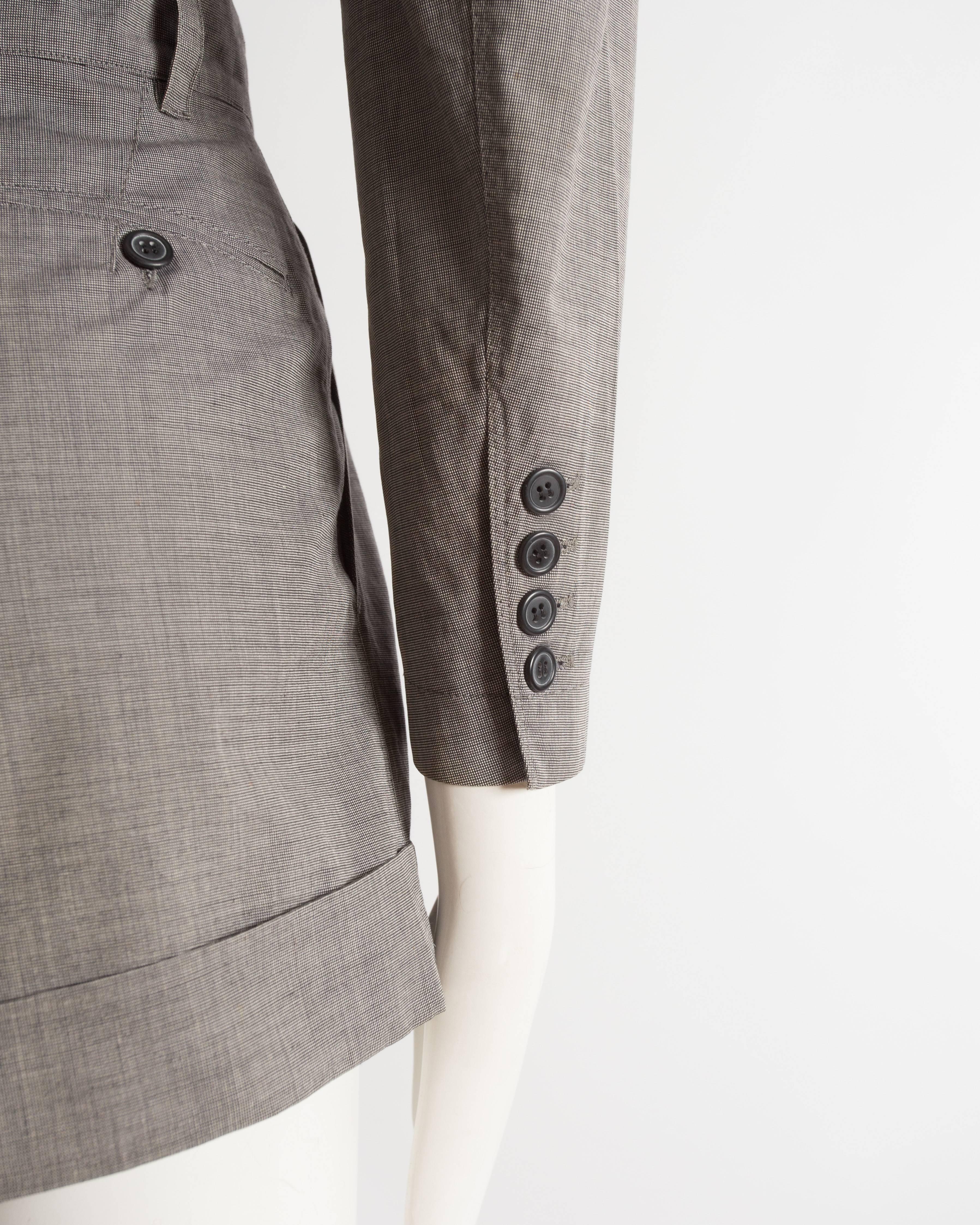 Azzedine Alaia grey cotton cropped blazer and mini shorts set, ss 1988 1
