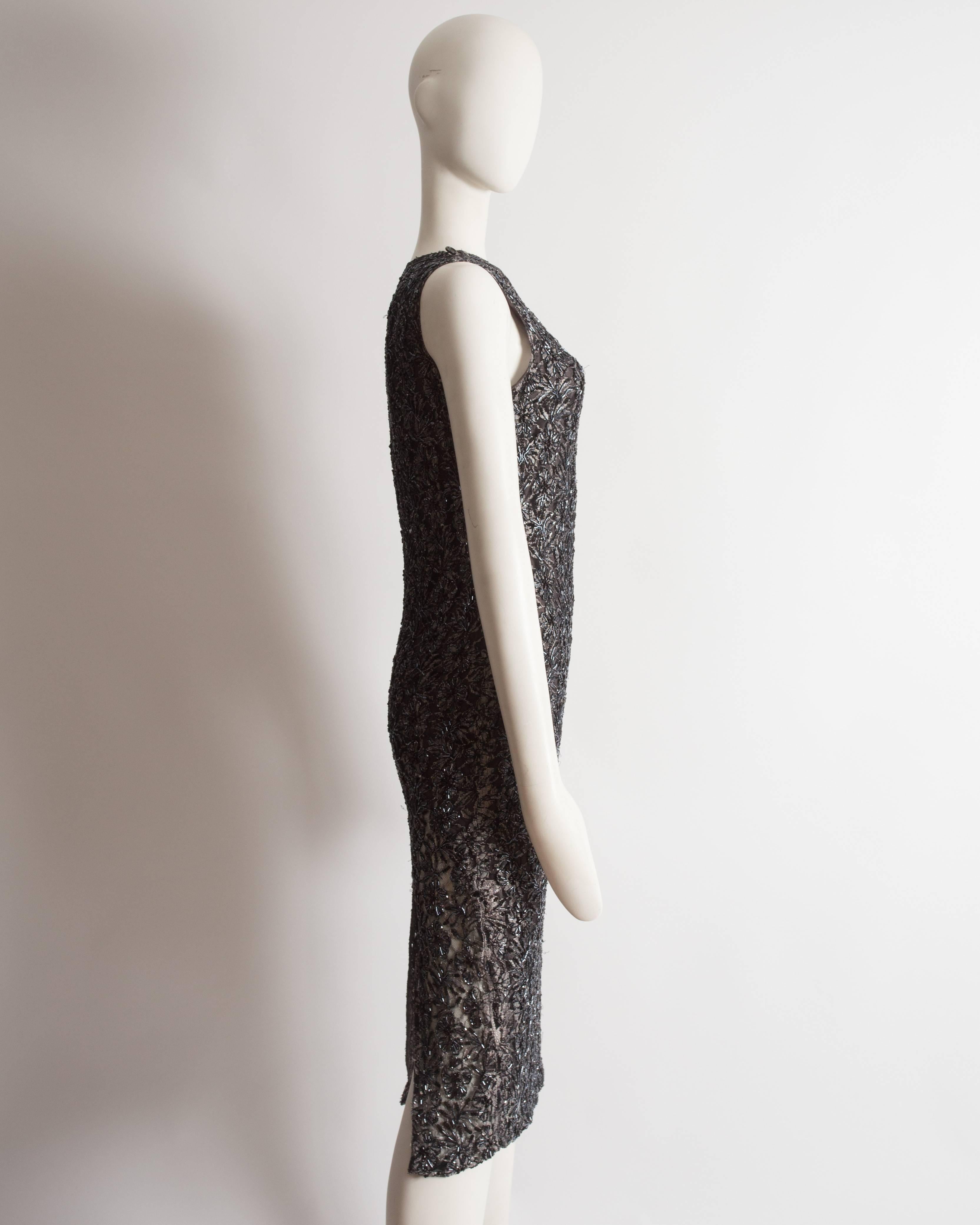 Alexander McQueen beaded lace evening dress, c. 1990s In Excellent Condition For Sale In London, GB