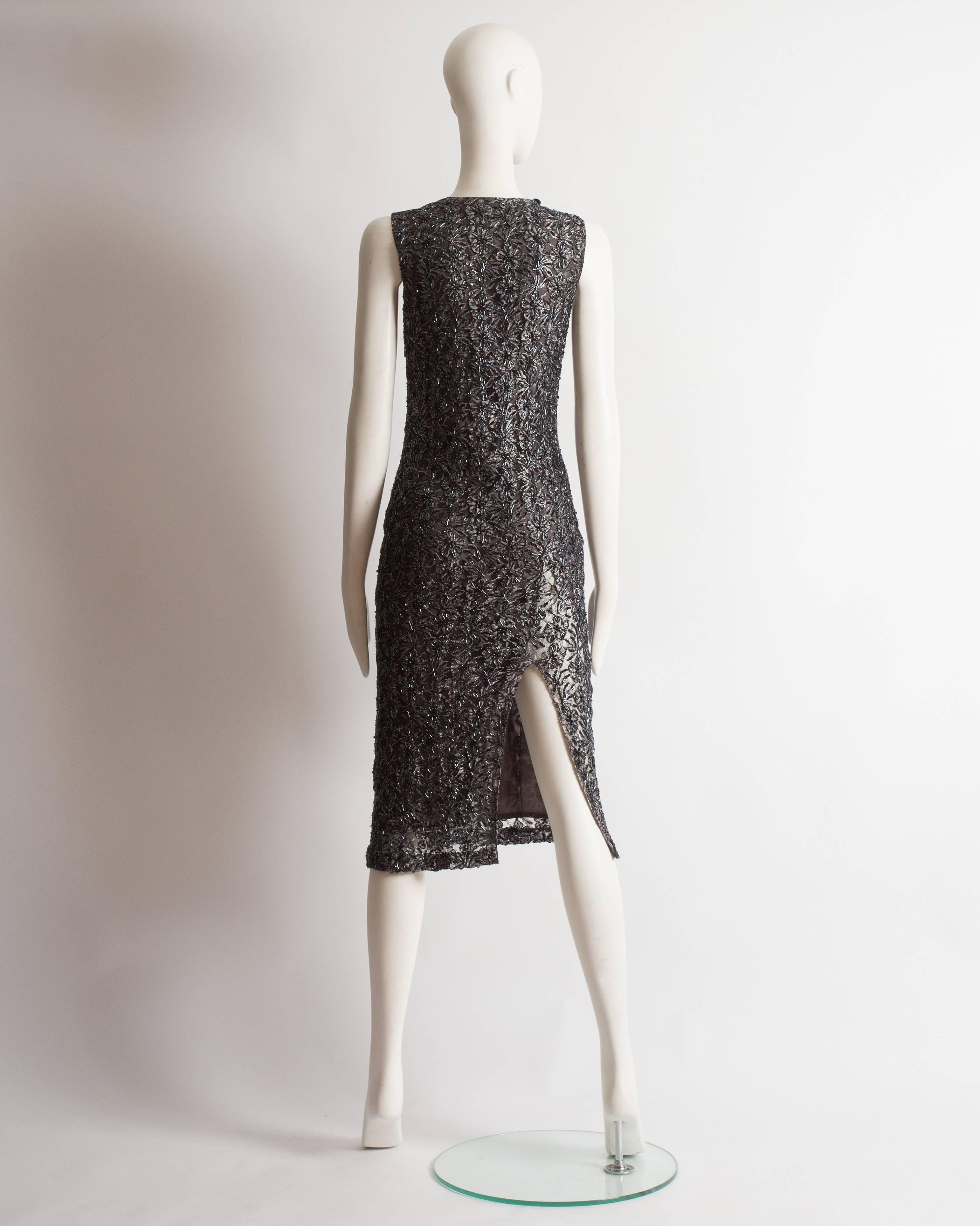 Women's Alexander McQueen beaded lace evening dress, c. 1990s For Sale