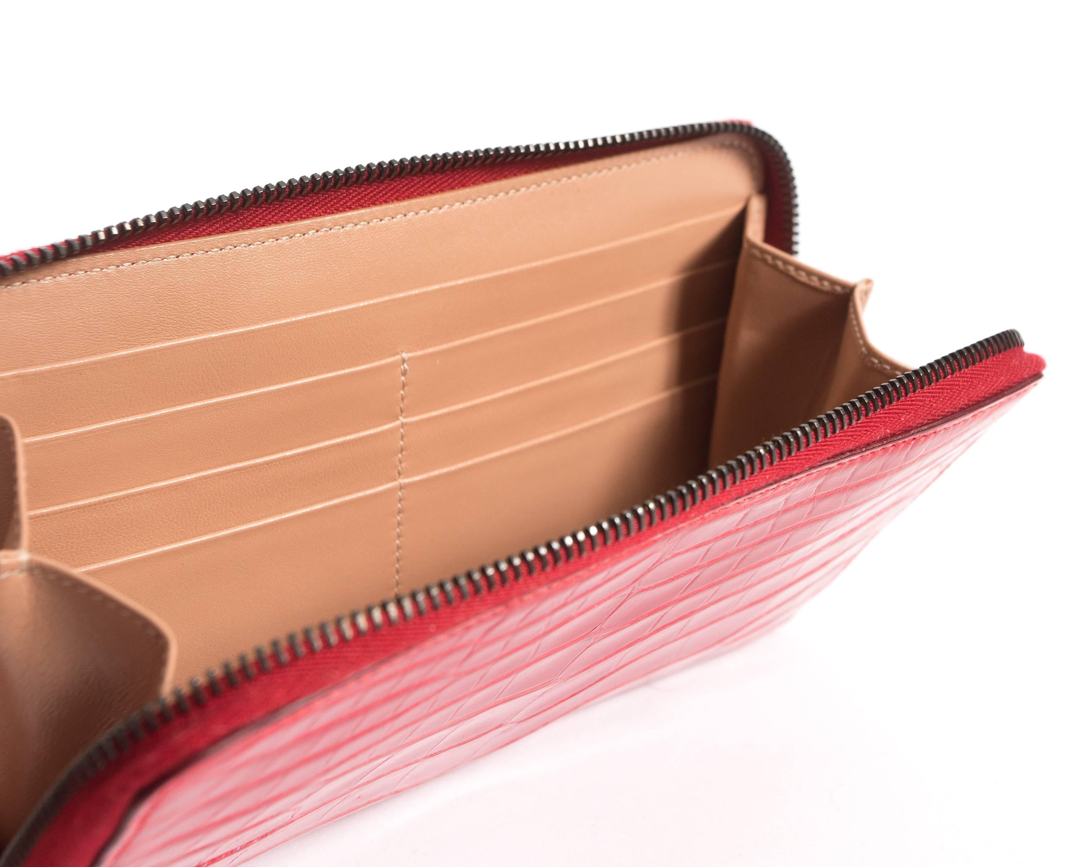 Red Alaia red patent leather croc-embossed wallet