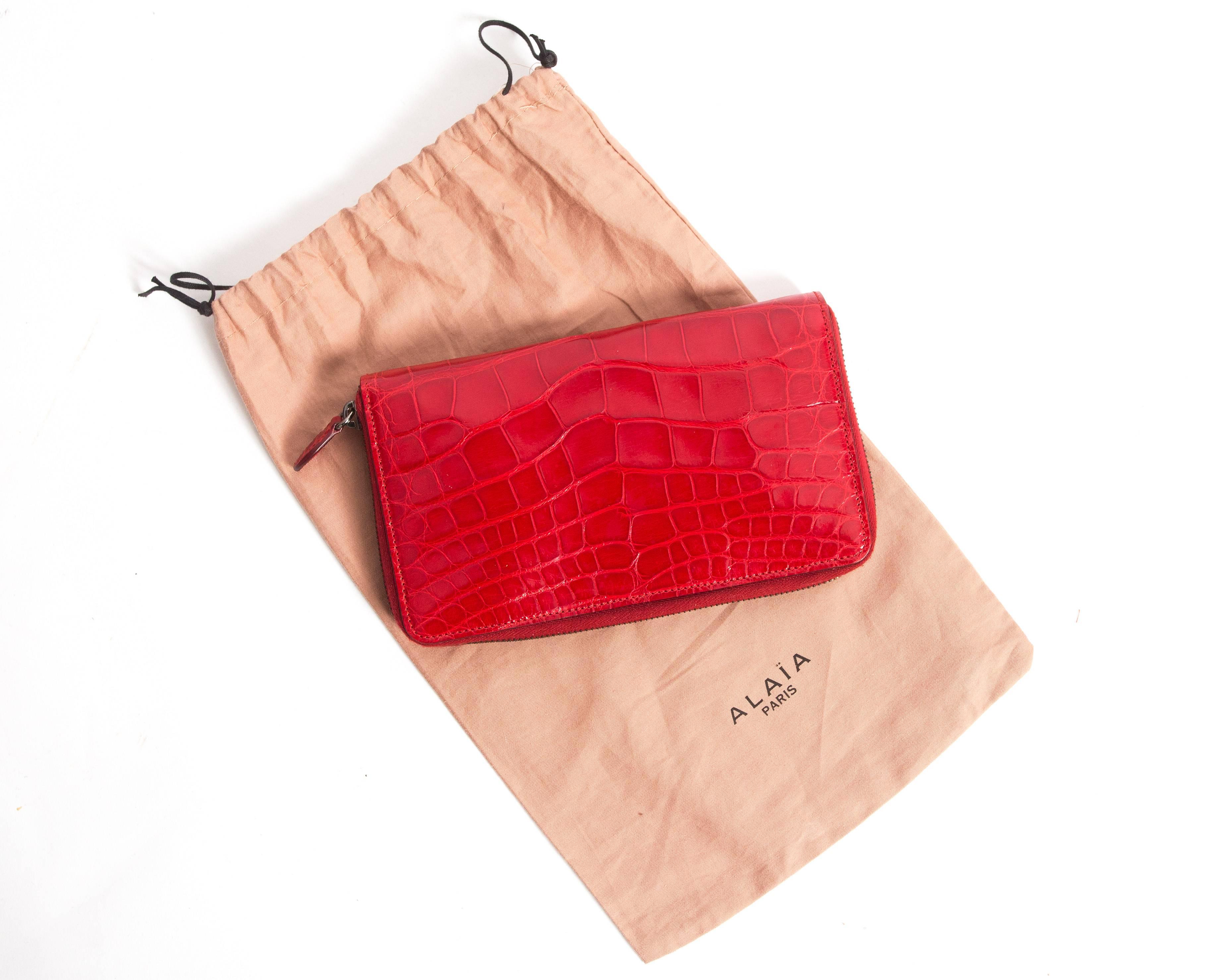 Women's or Men's Alaia red patent leather croc-embossed wallet