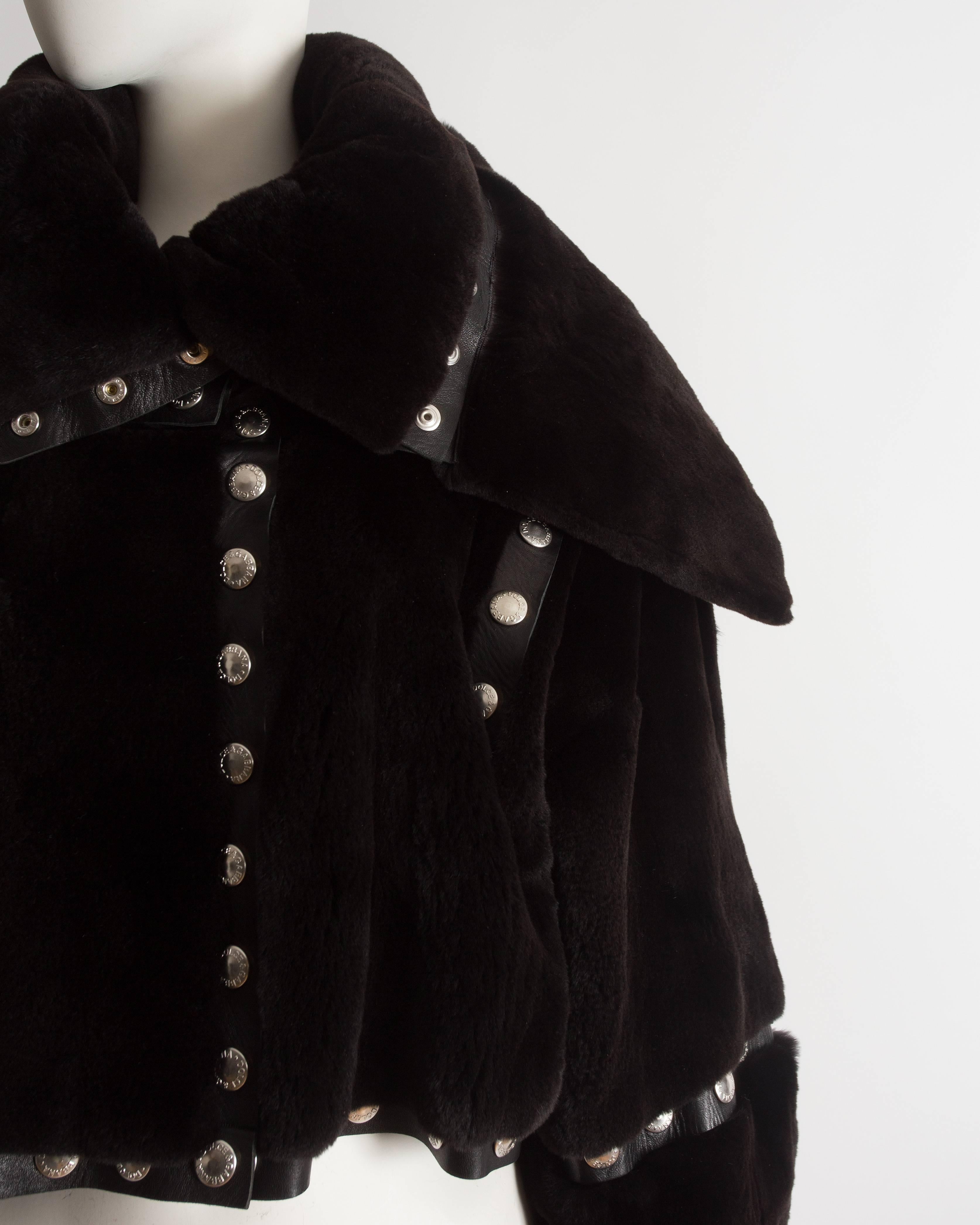 Dolce & Gabbana studded sheared beaver fur cropped jacket, AW 2003 In Excellent Condition In London, GB