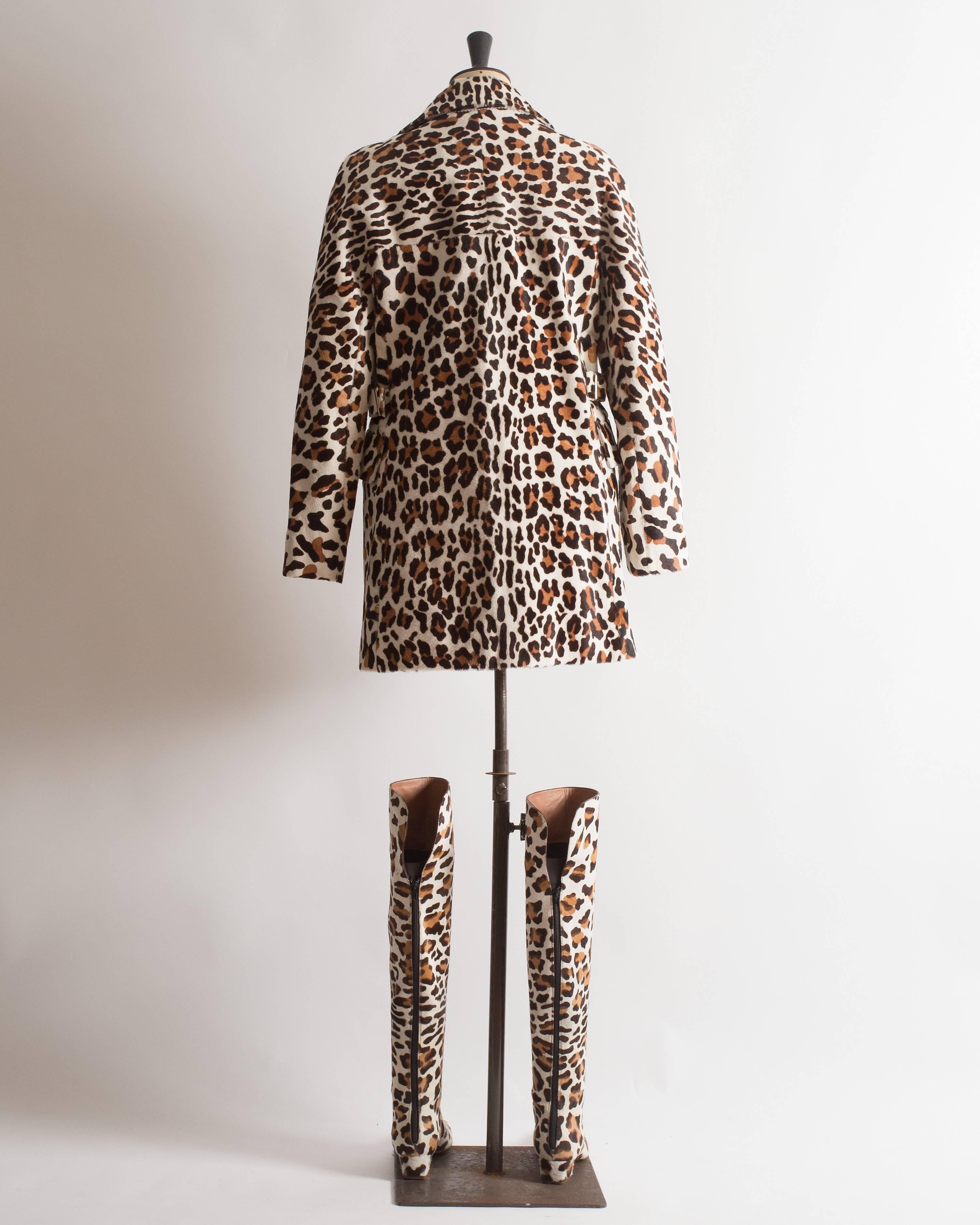 Black Alaia pony hair leopard print coat and boots ensemble, c. 2010 For Sale