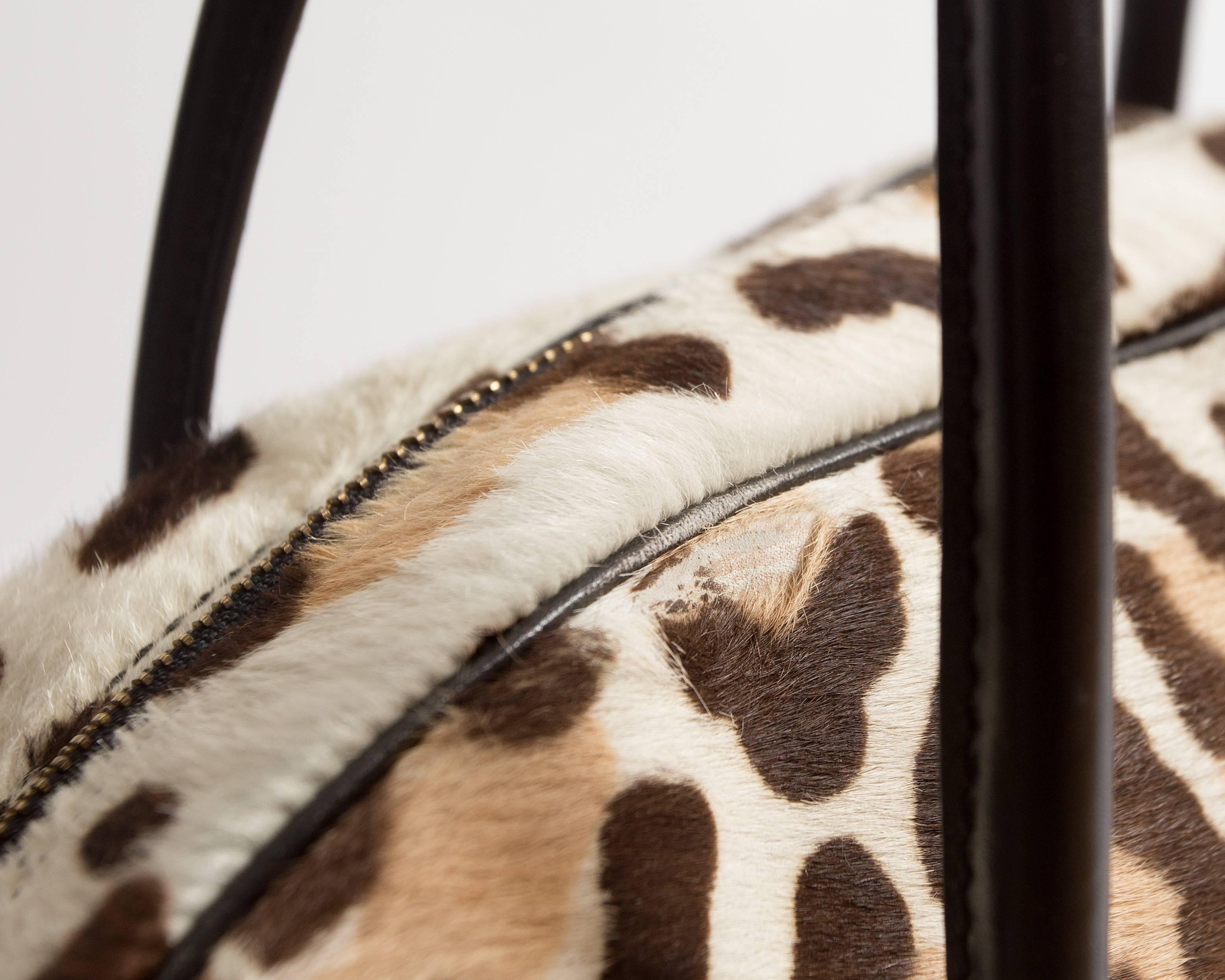Women's Alaia large pony hair leopard print tote bag