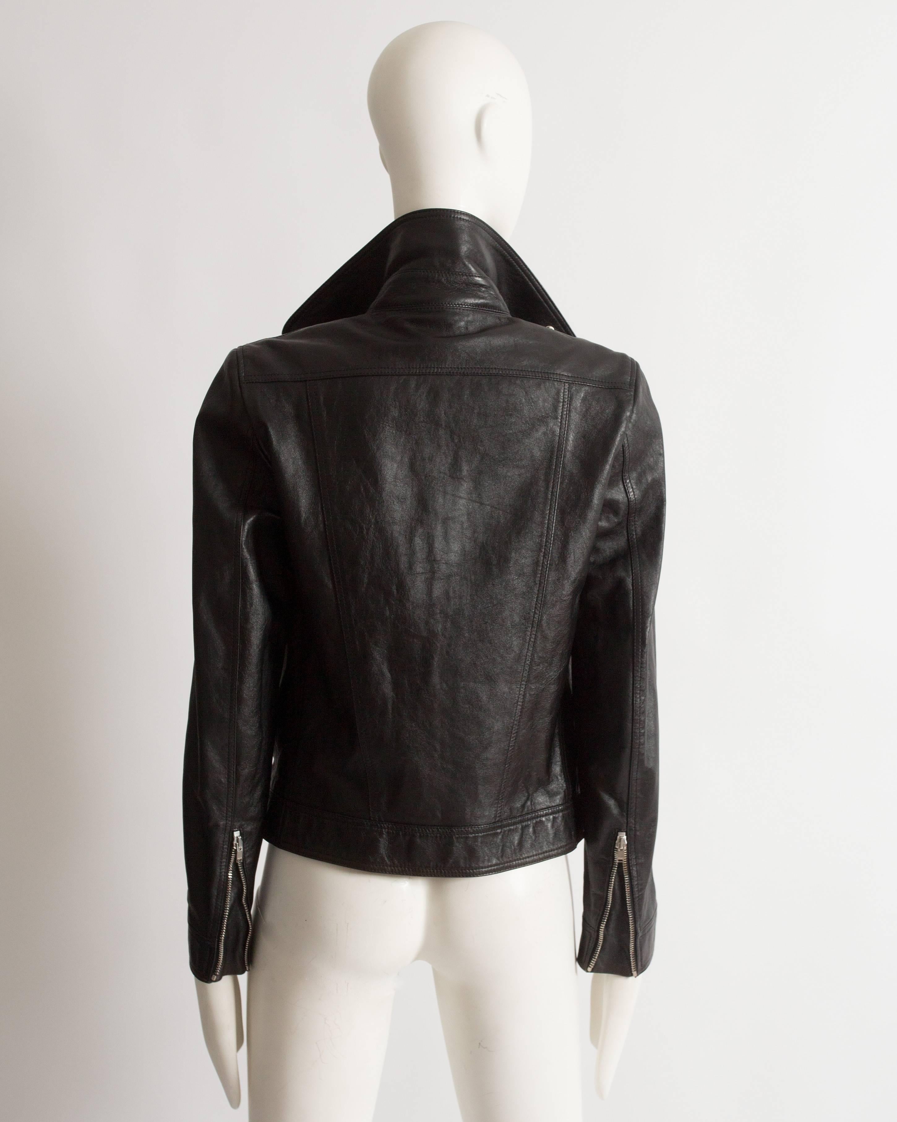 Women's Saint Laurent by Hedi Slimane black leather biker jacket with badges , AW 2015