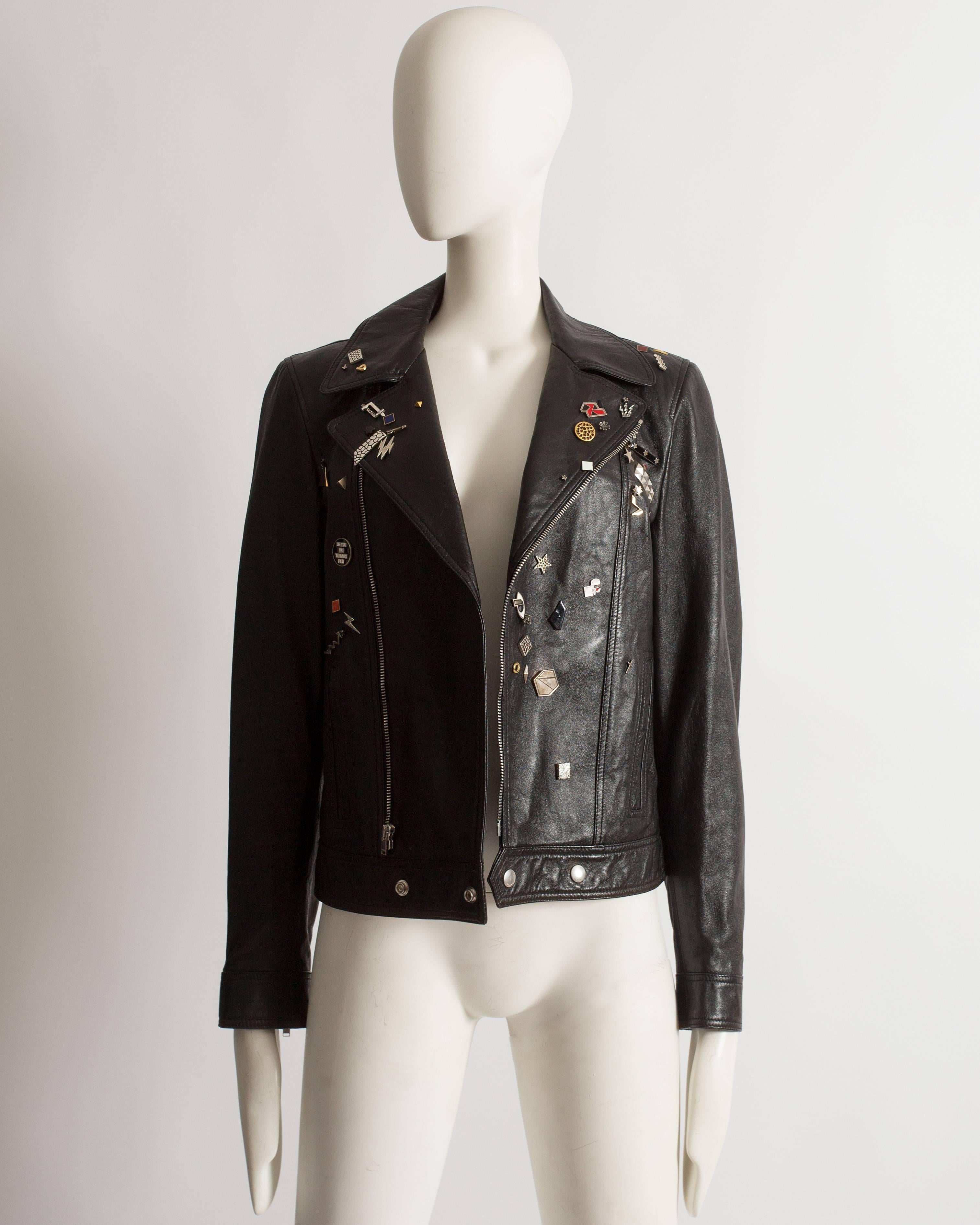 leather jacket with badges