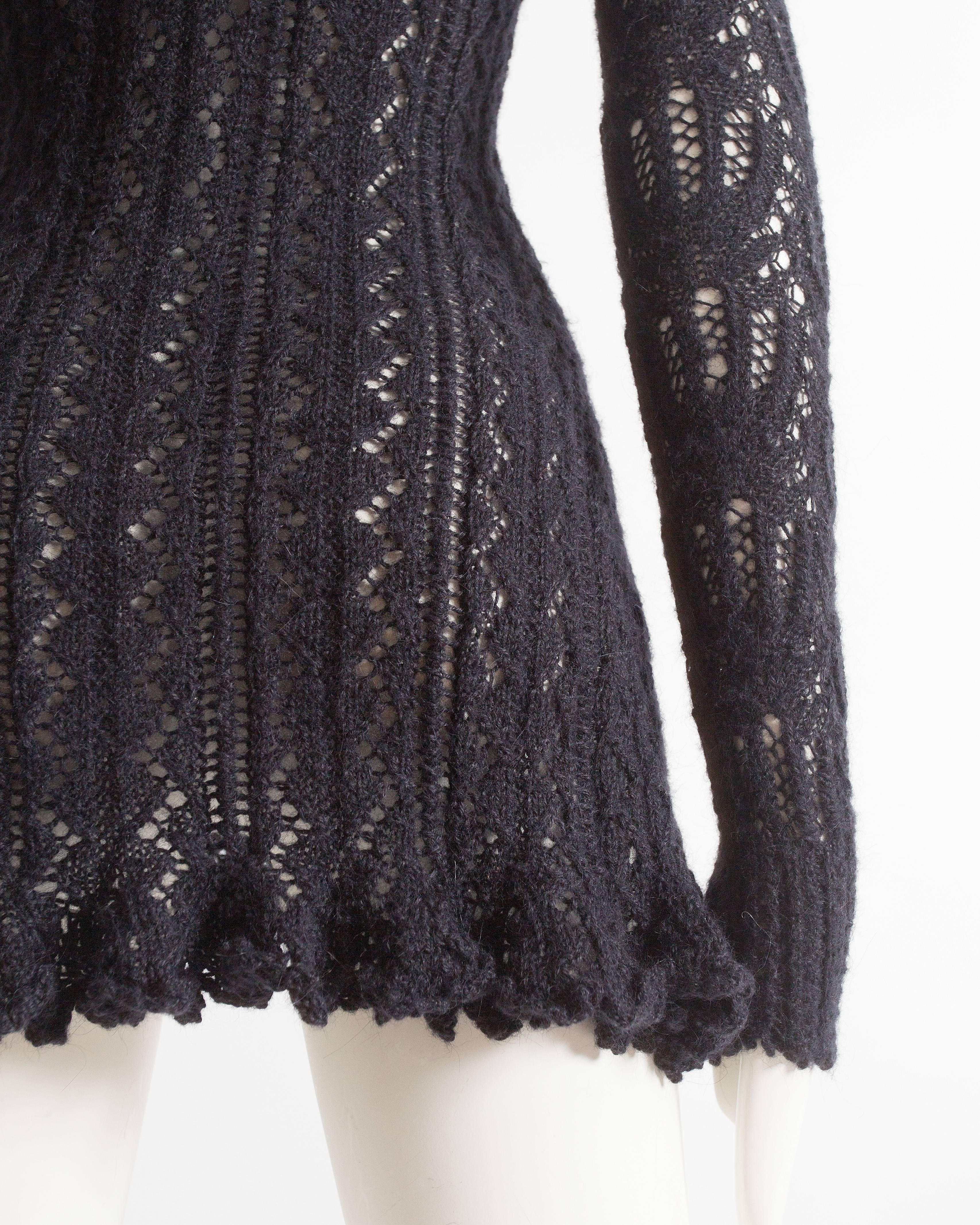 Black Vivienne Westwood corseted crochet knit mini dress, AW 1993