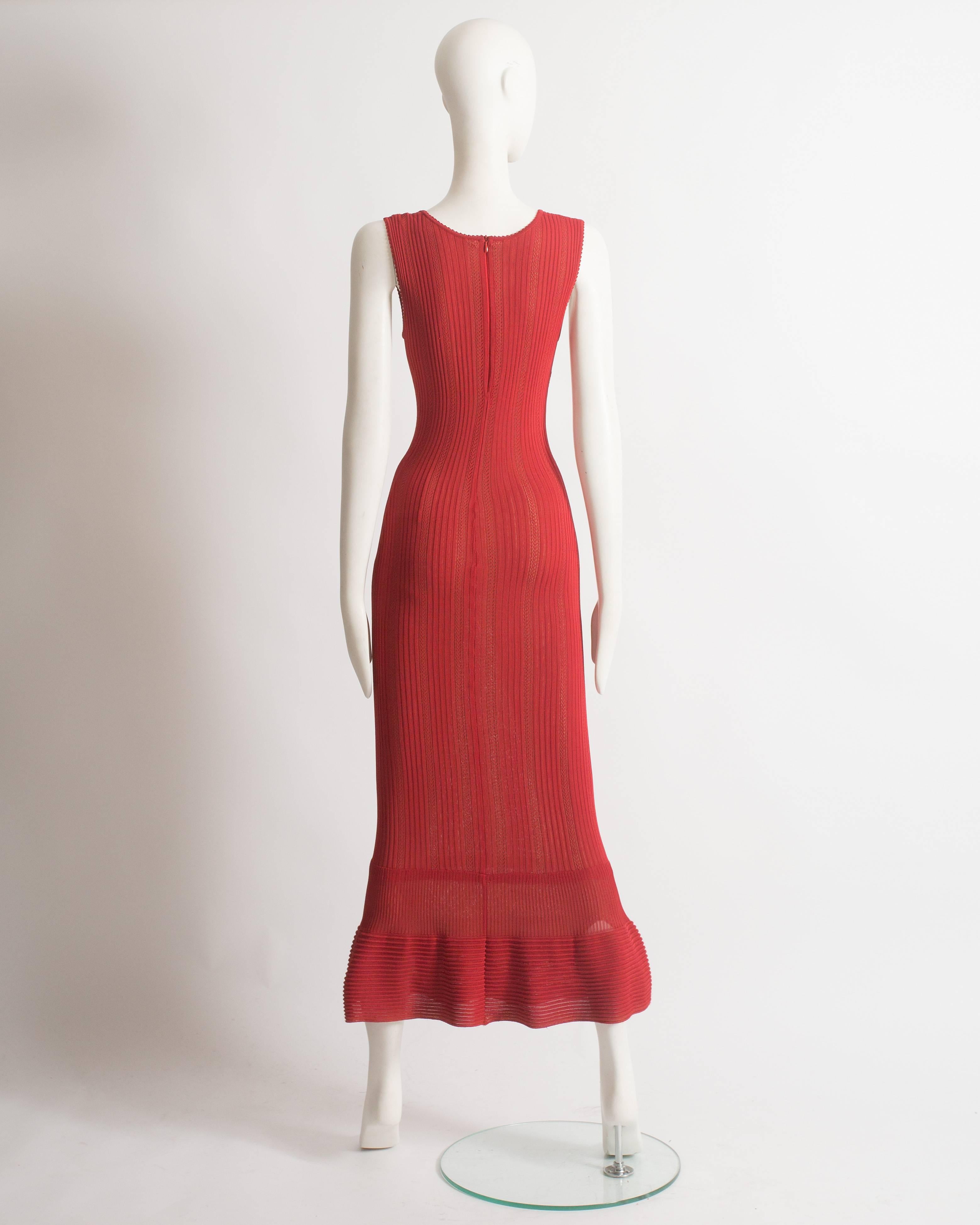 Red Azzedine Alaia red open knit fishtail evening dress, ss 1996 For Sale