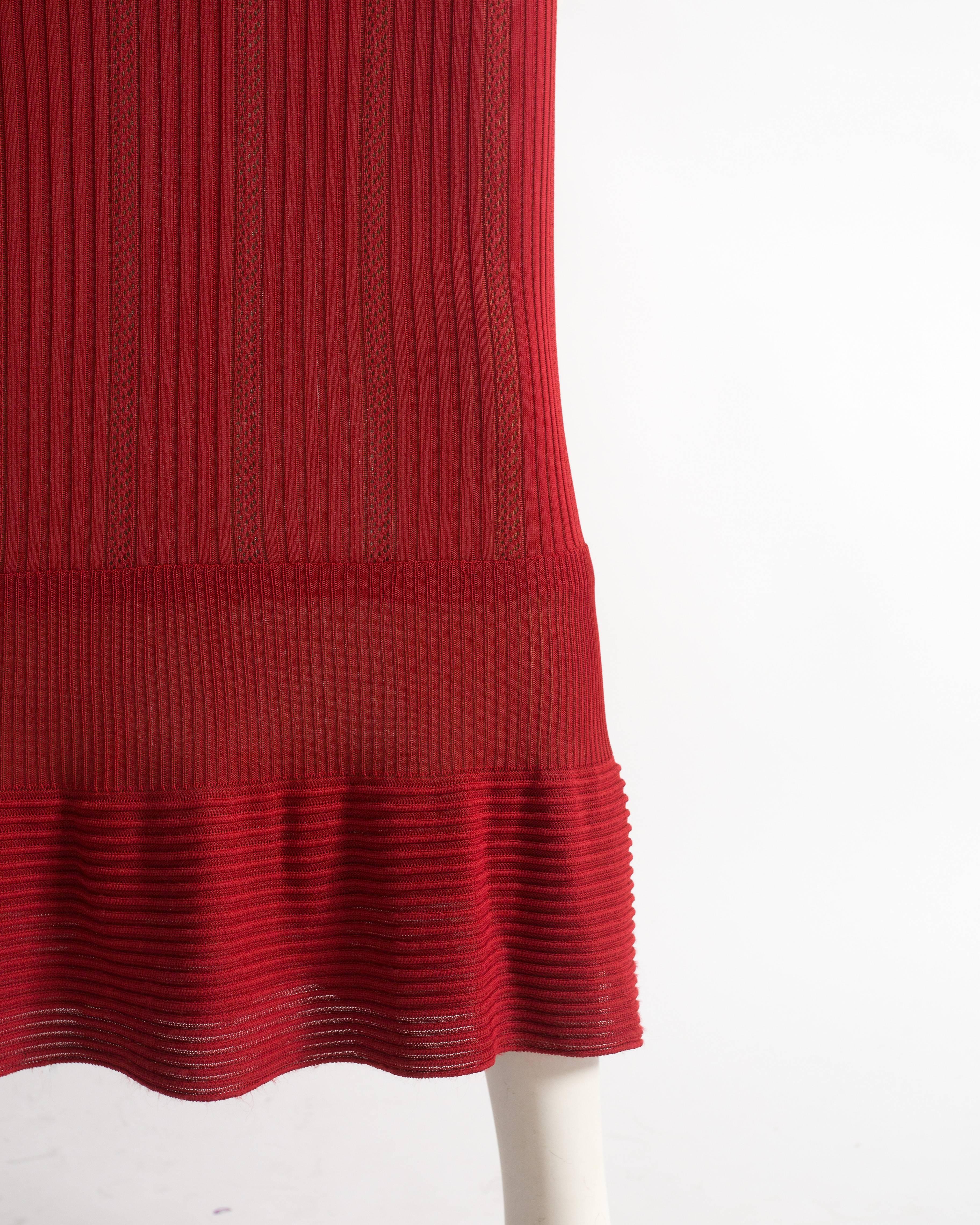 Azzedine Alaia red open knit fishtail evening dress, ss 1996 In Excellent Condition For Sale In London, GB