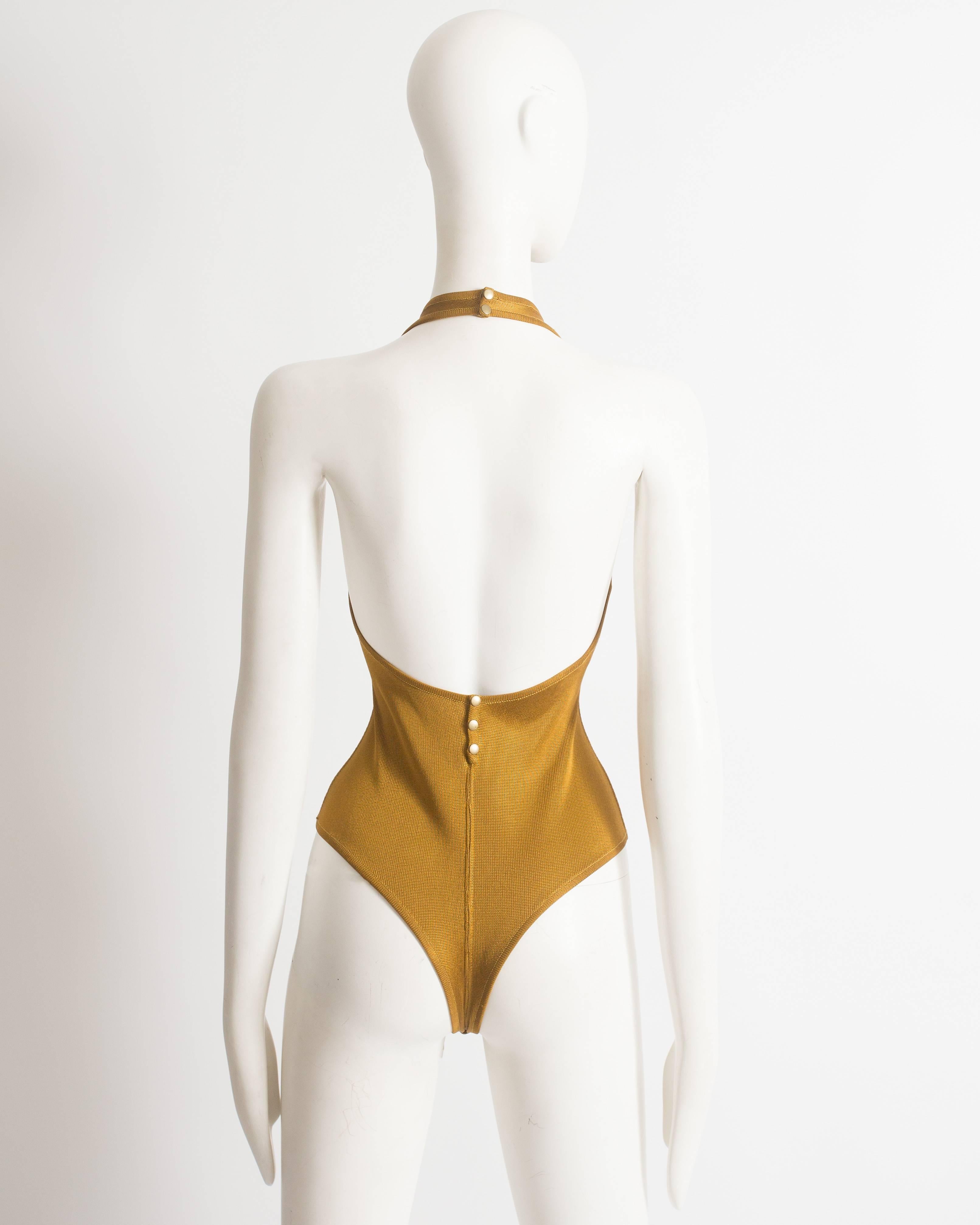 Alaia brown mustard acetate knit halter neck body, circa 1989 In Excellent Condition In London, GB