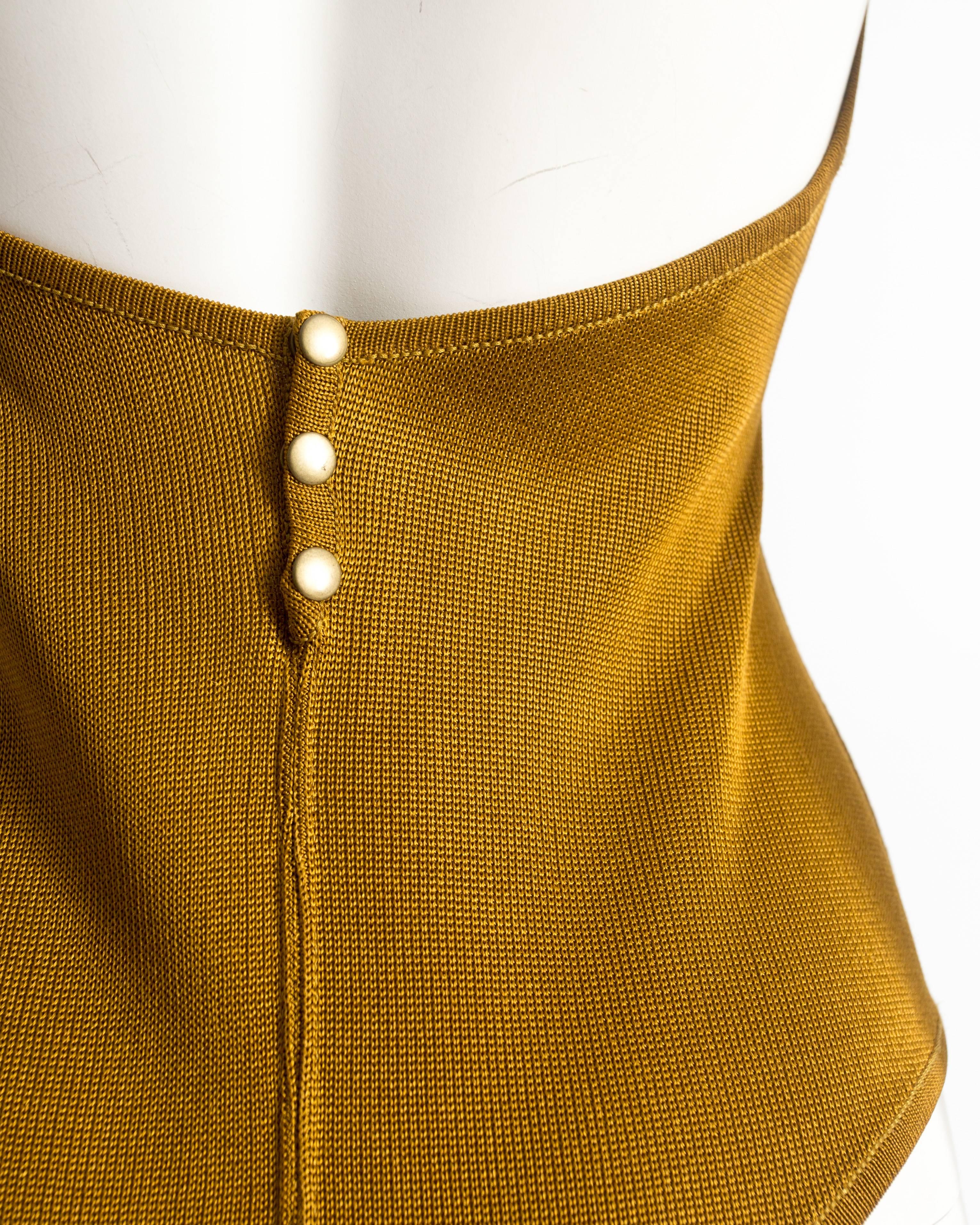 Alaia brown mustard acetate knit halter neck body, circa 1989 2