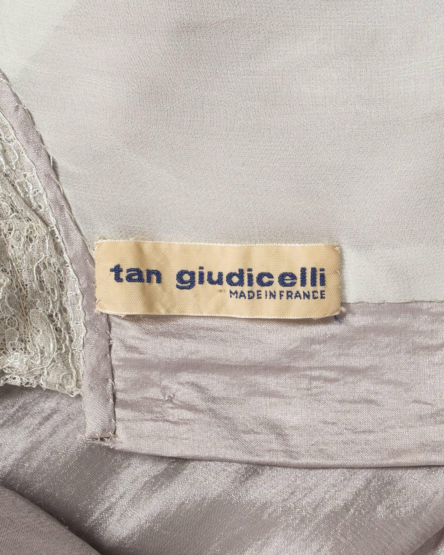 Women's Tan Giudicelli raw silk evening dress with lace trim, circa 1970s