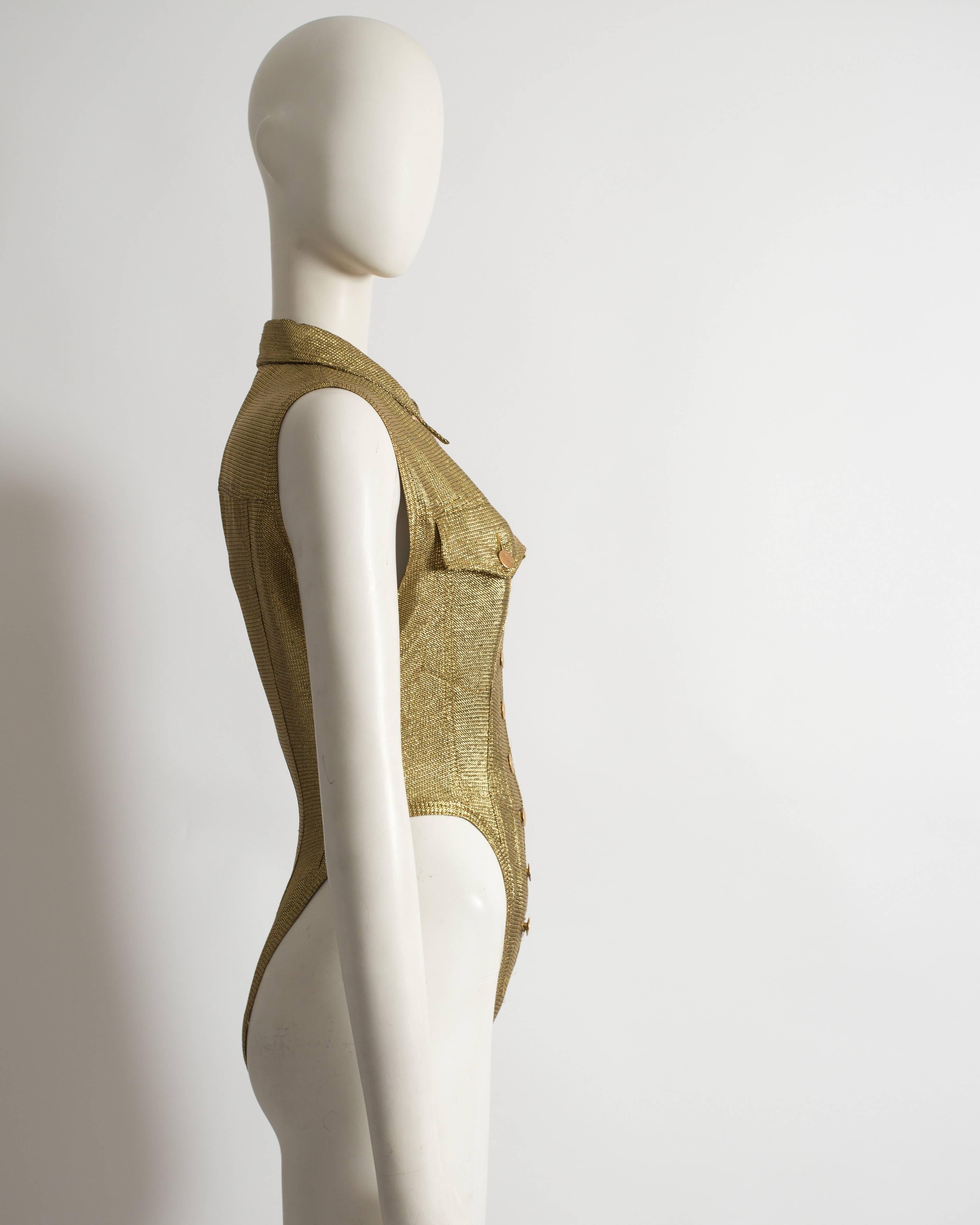 Jean Paul Gaultier metallic gold lurex button up leotard, SS 1989 In Good Condition In London, GB