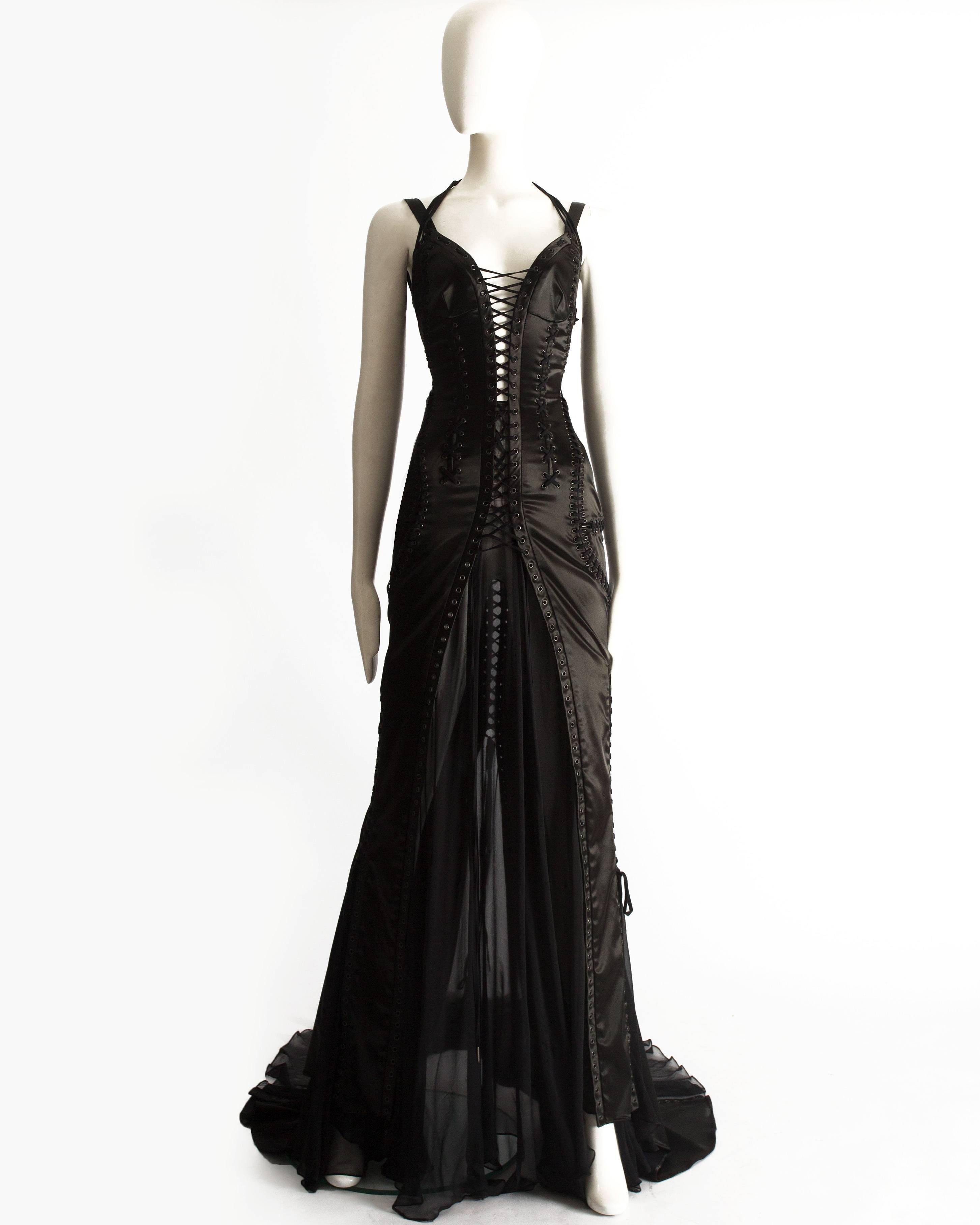 Black Dolce & Gabbana black satin full length lace up evening gown, AW 2003