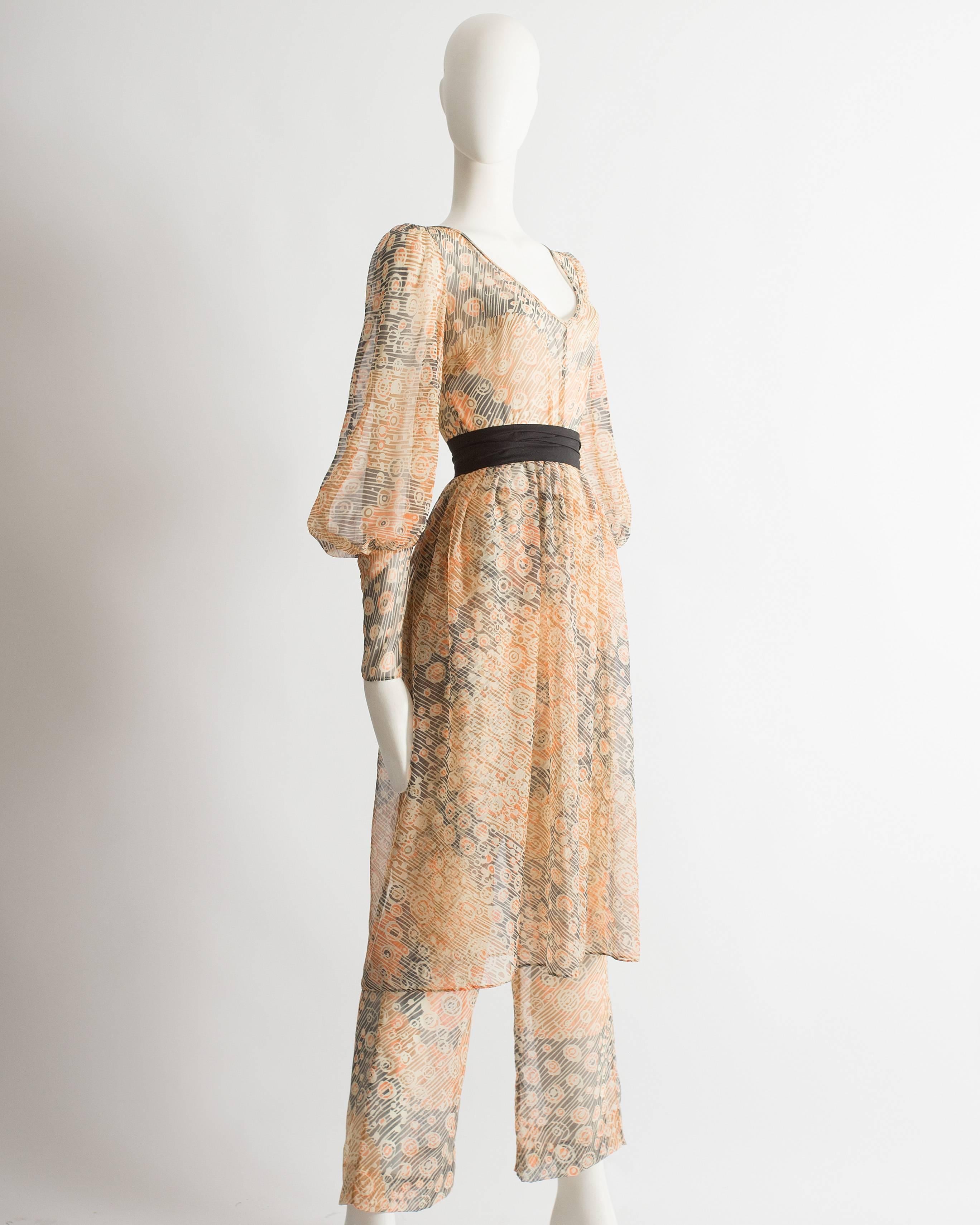 Jean Varon voile summer dress and pants ensemble, circa 1971 In Good Condition In London, GB