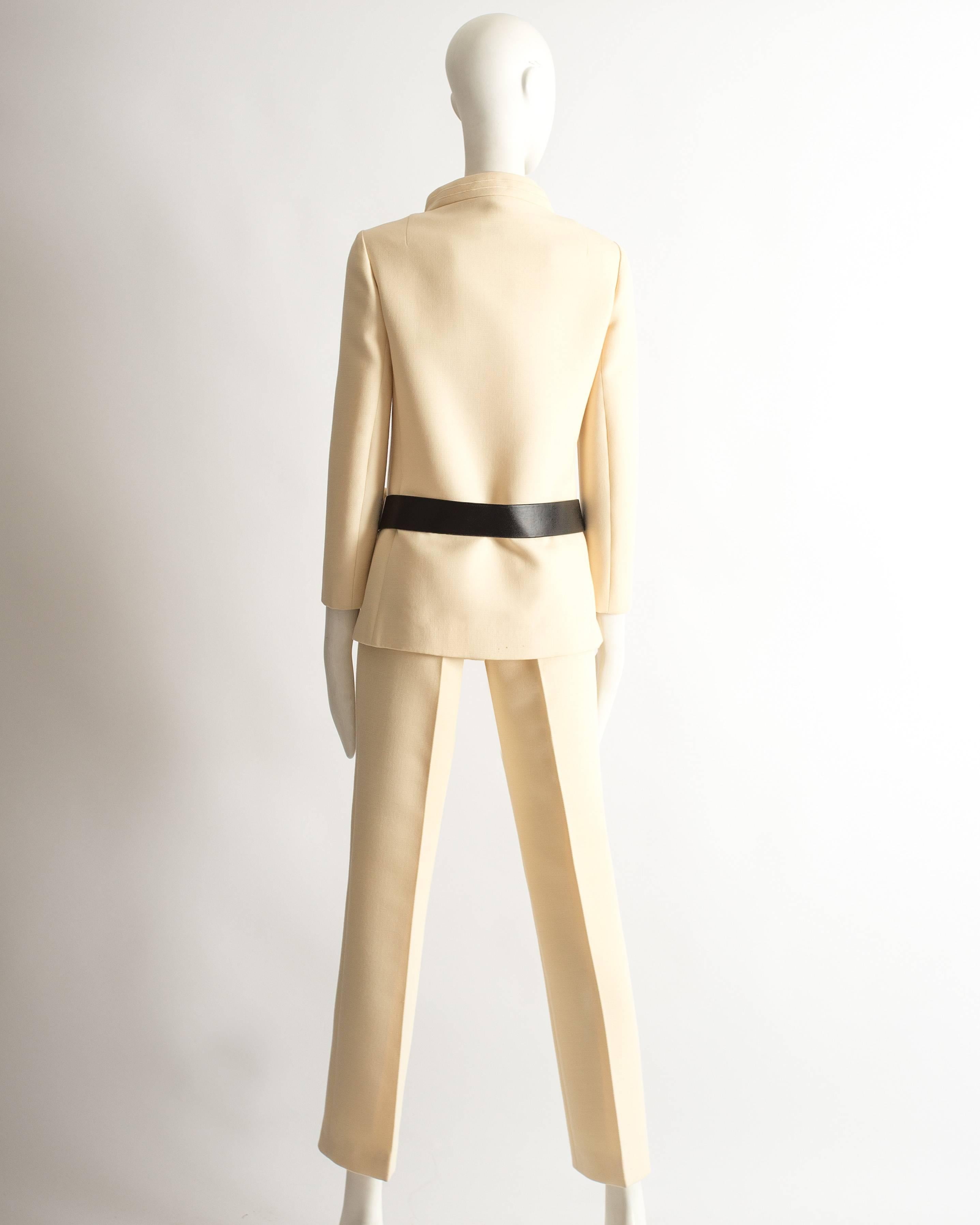 Women's Pierre Cardin ivory wool pant suit, circa 1968