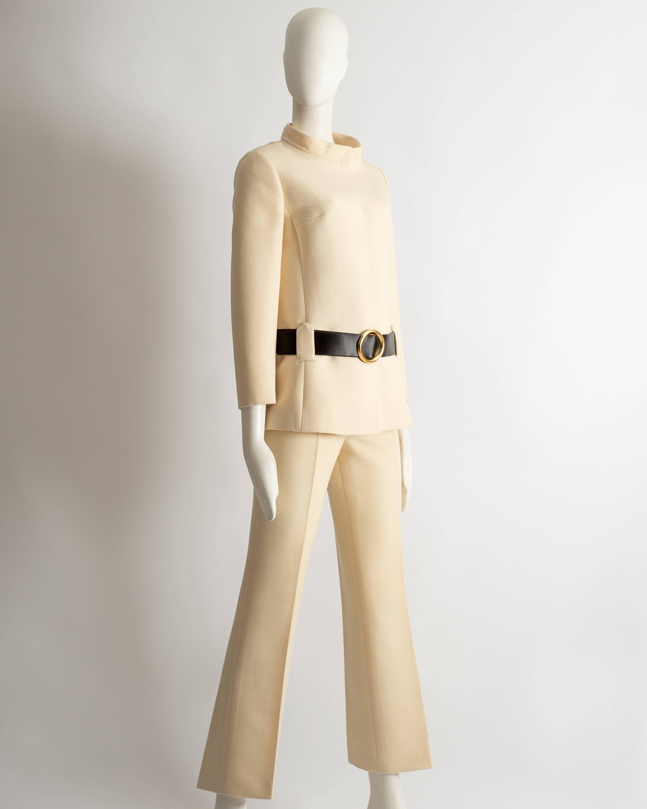 Pierre Cardin ivory wool pant suit, circa 1968 In Excellent Condition In London, GB