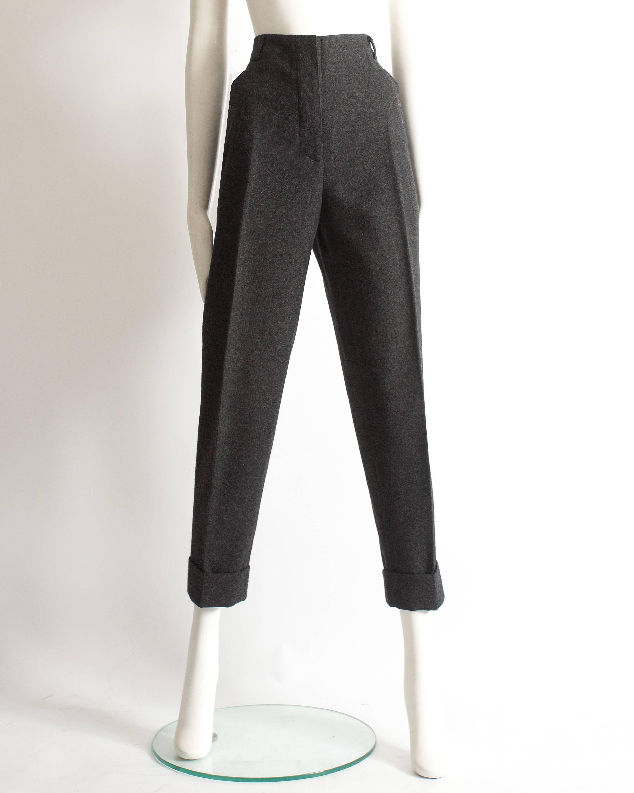 Azzedine Alaia charcoal grey molten wool trouser suit, fw 1987 For Sale 1