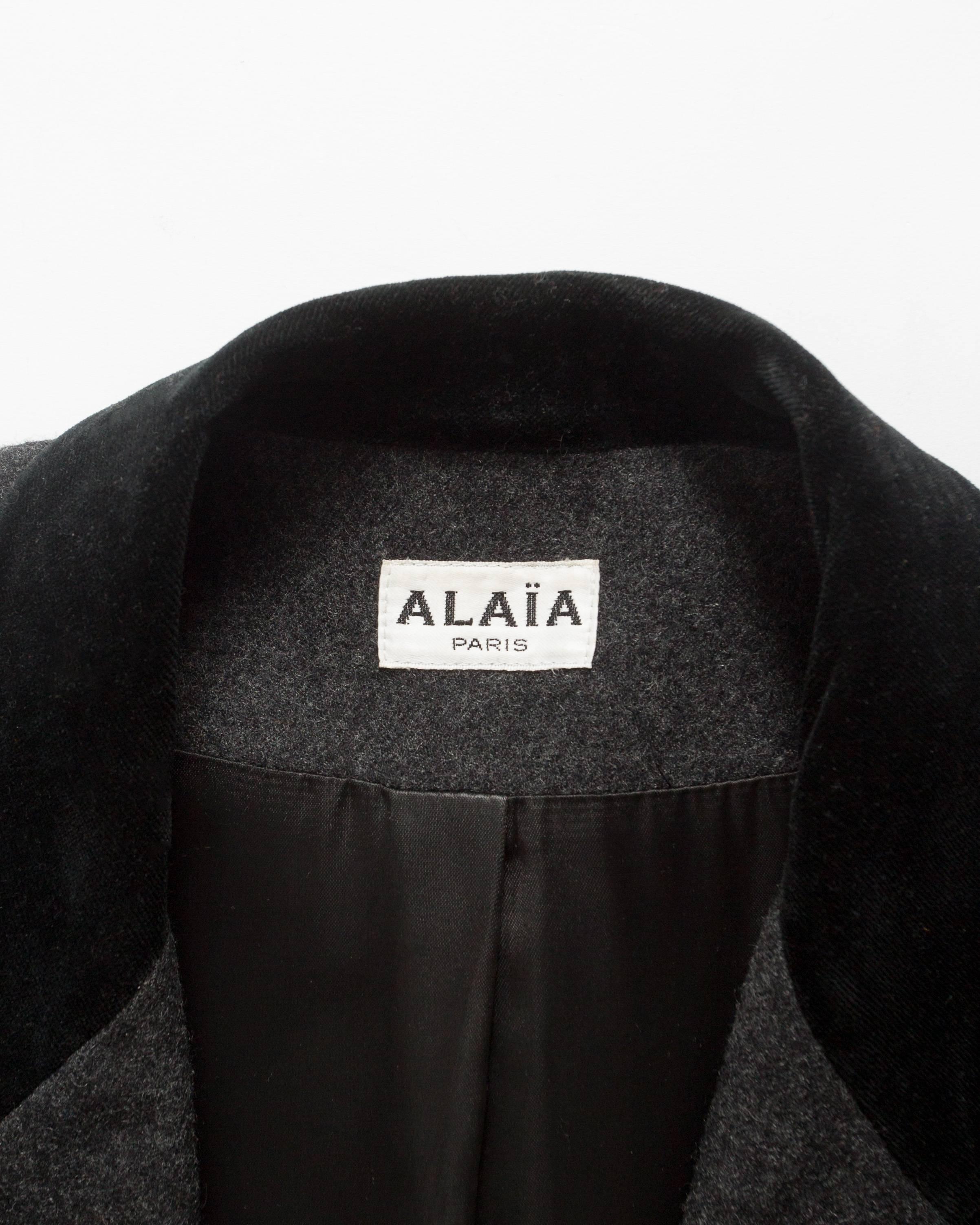 Azzedine Alaia charcoal grey molten wool trouser suit, fw 1987 For Sale 2