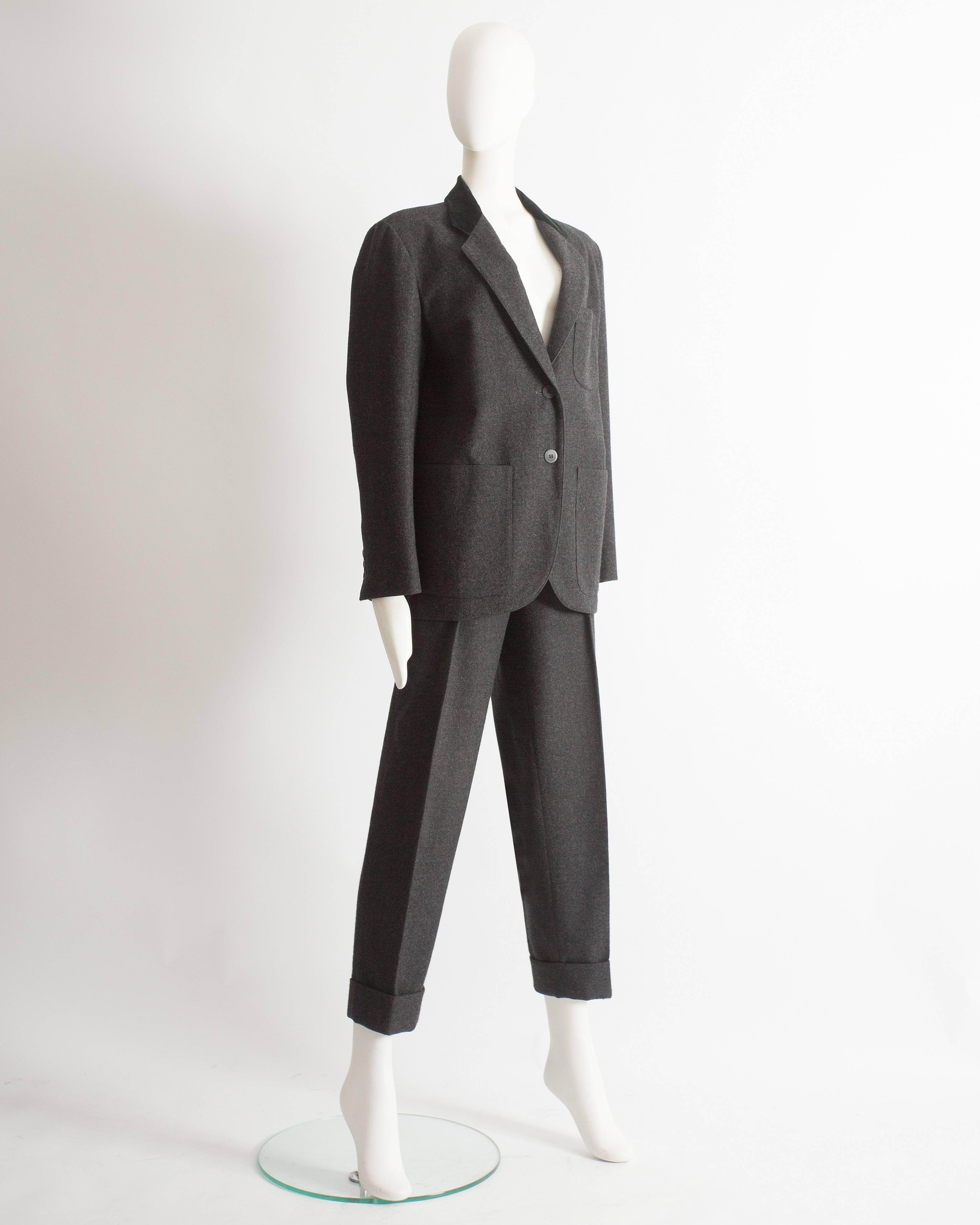 Gray Azzedine Alaia charcoal grey molten wool trouser suit, fw 1987 For Sale