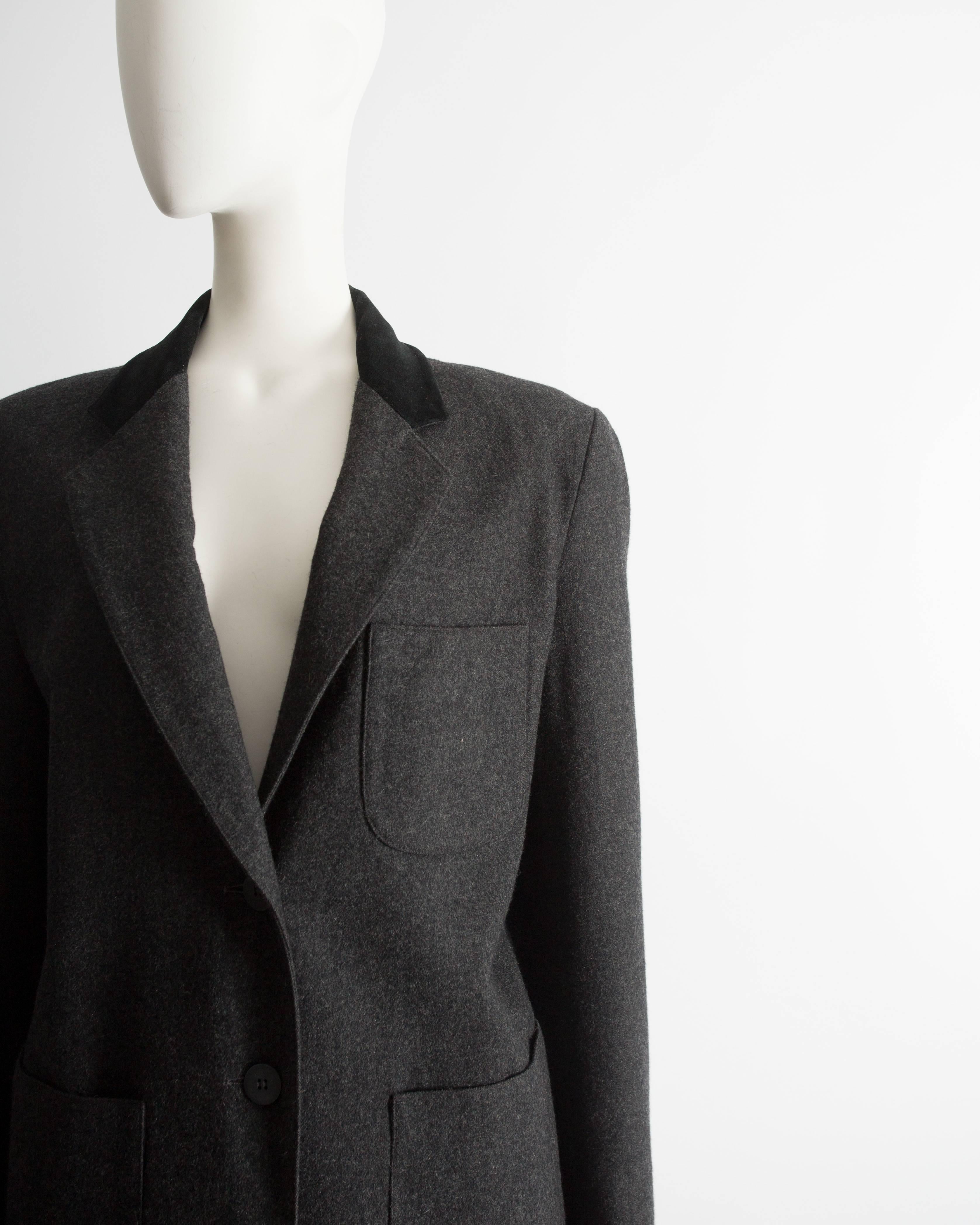 Azzedine Alaia charcoal grey molten wool trouser suit, fw 1987 In Excellent Condition For Sale In London, GB