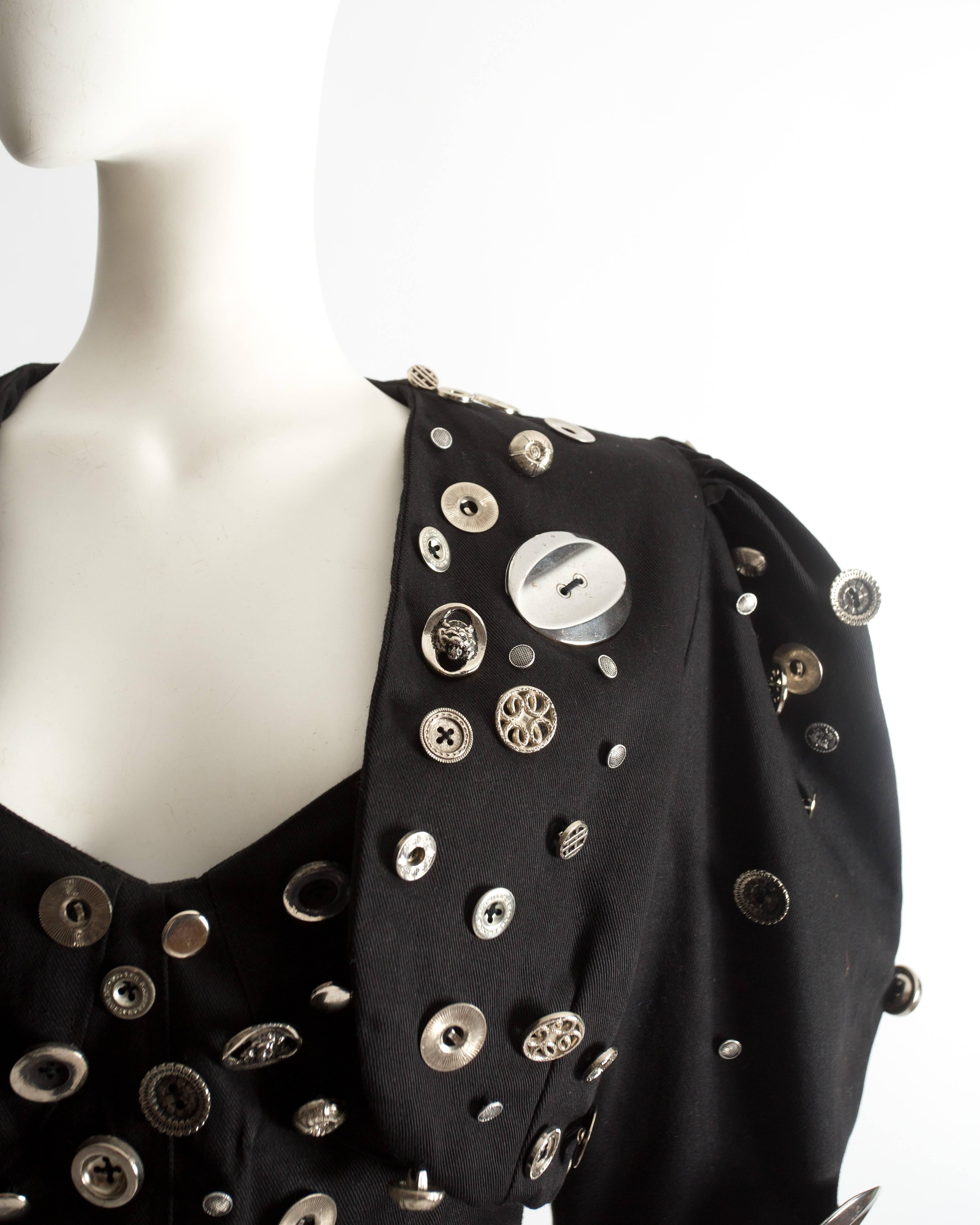 Black Denim bolero and vest adorned with silver buttons, circa 1980s