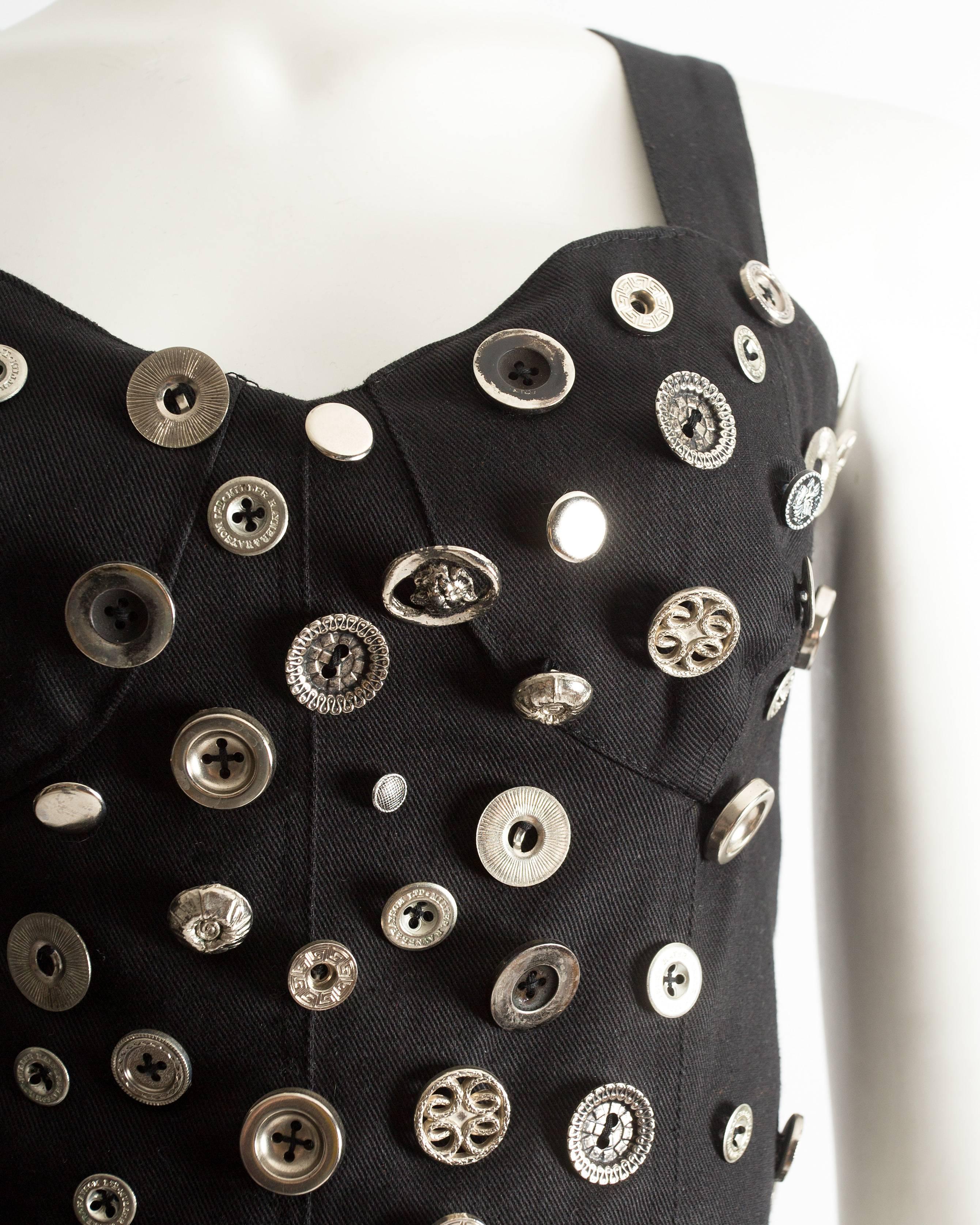 Denim bolero and vest adorned with silver buttons, circa 1980s 2