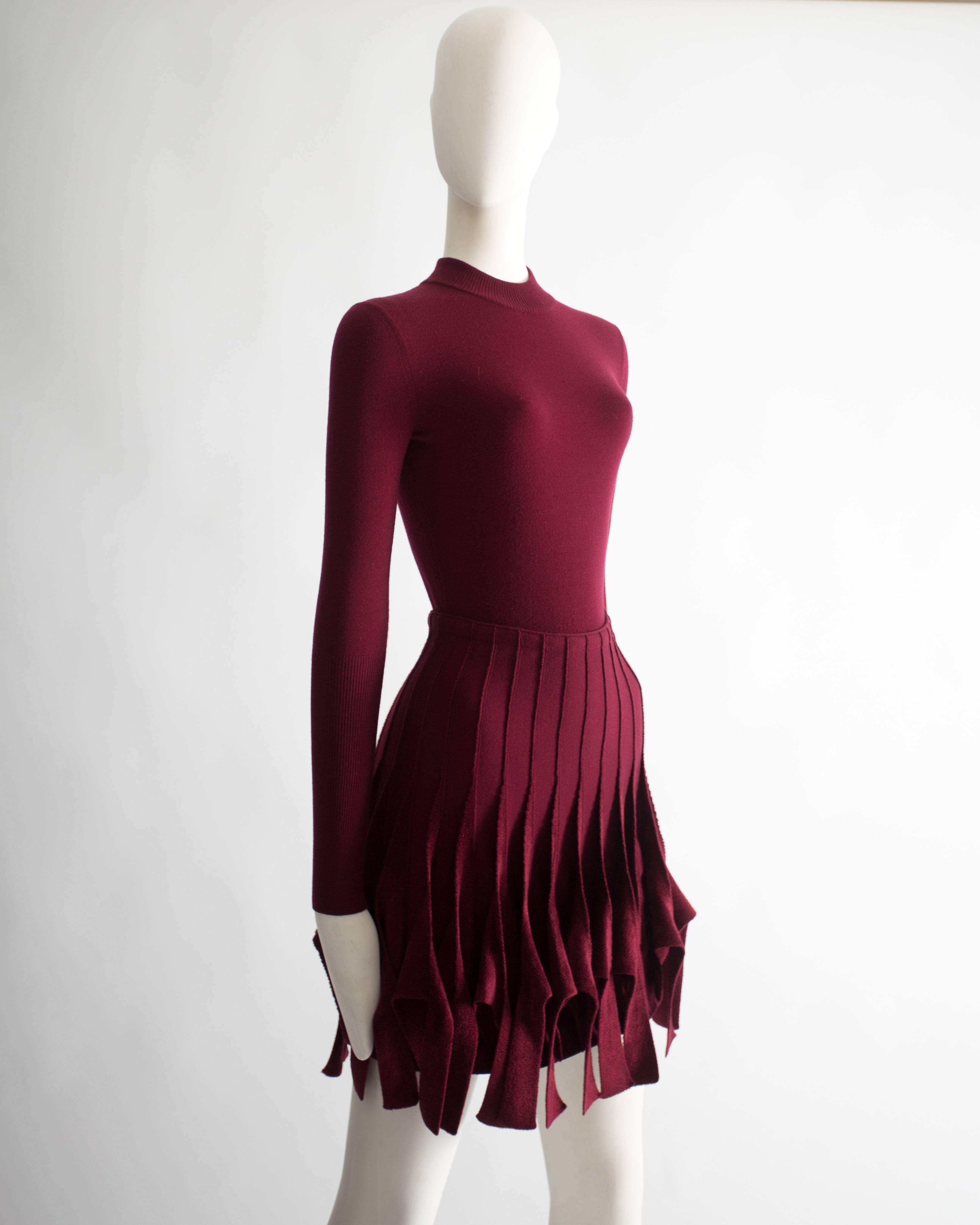 Black Alaia maroon chenille and wool body and skirt ensemble