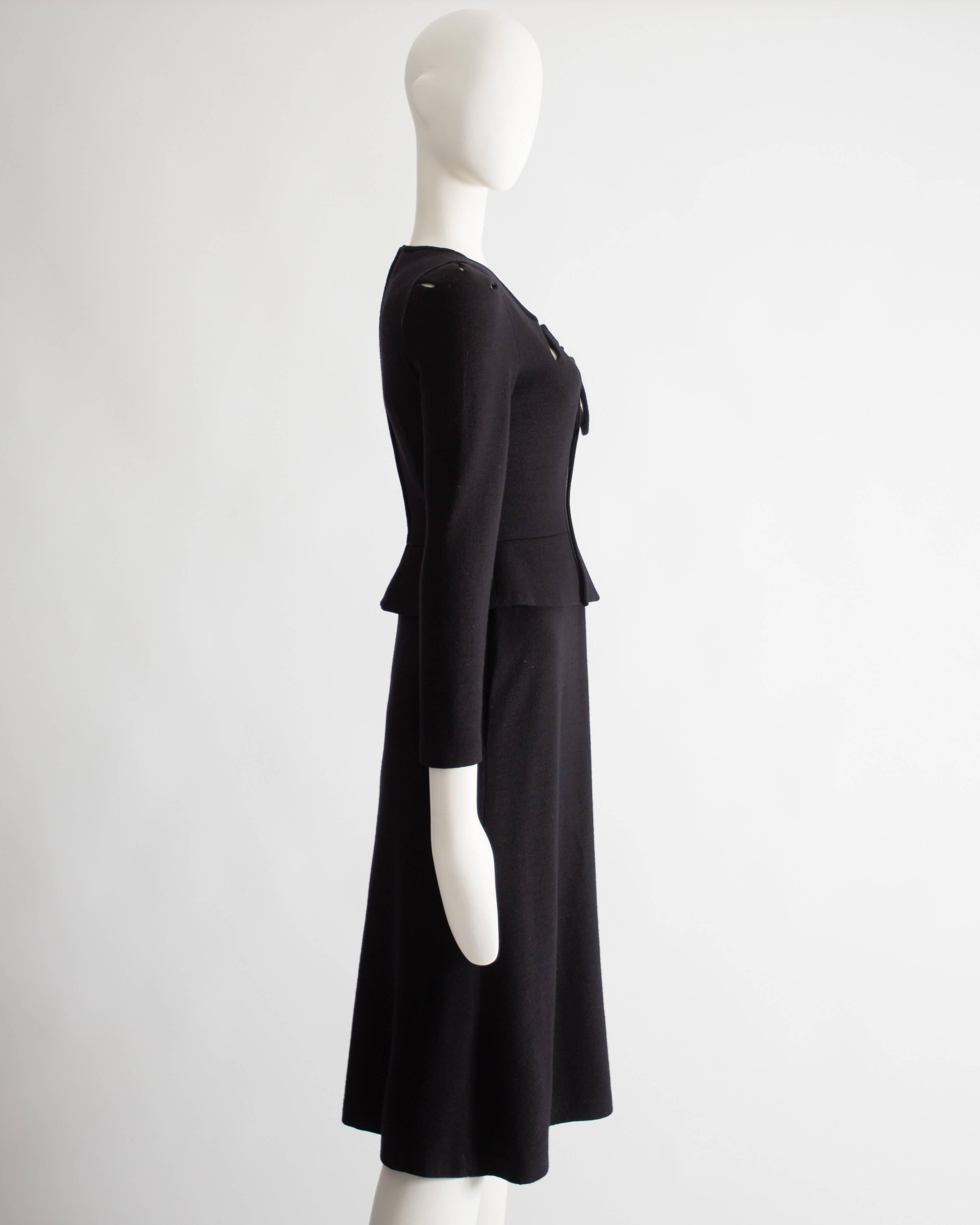Women's Ossie Clark black wool mid-length dress with cut-outs, Circa 1973