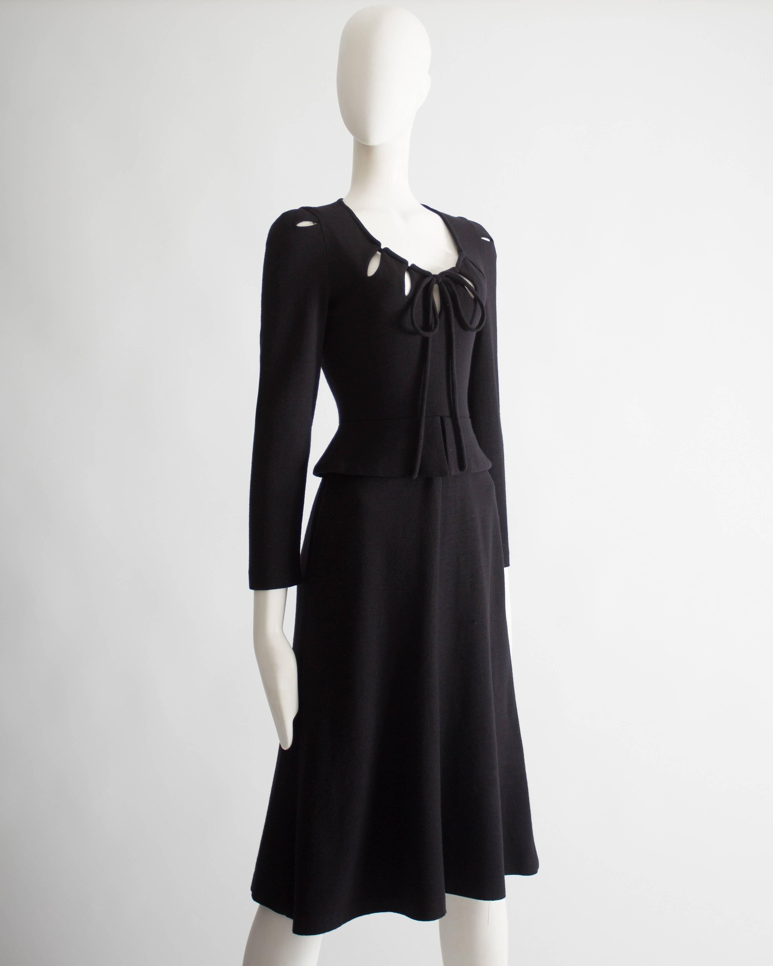 Ossie Clark black wool mid-length dress with cut-outs, Circa 1973 In Good Condition In London, GB