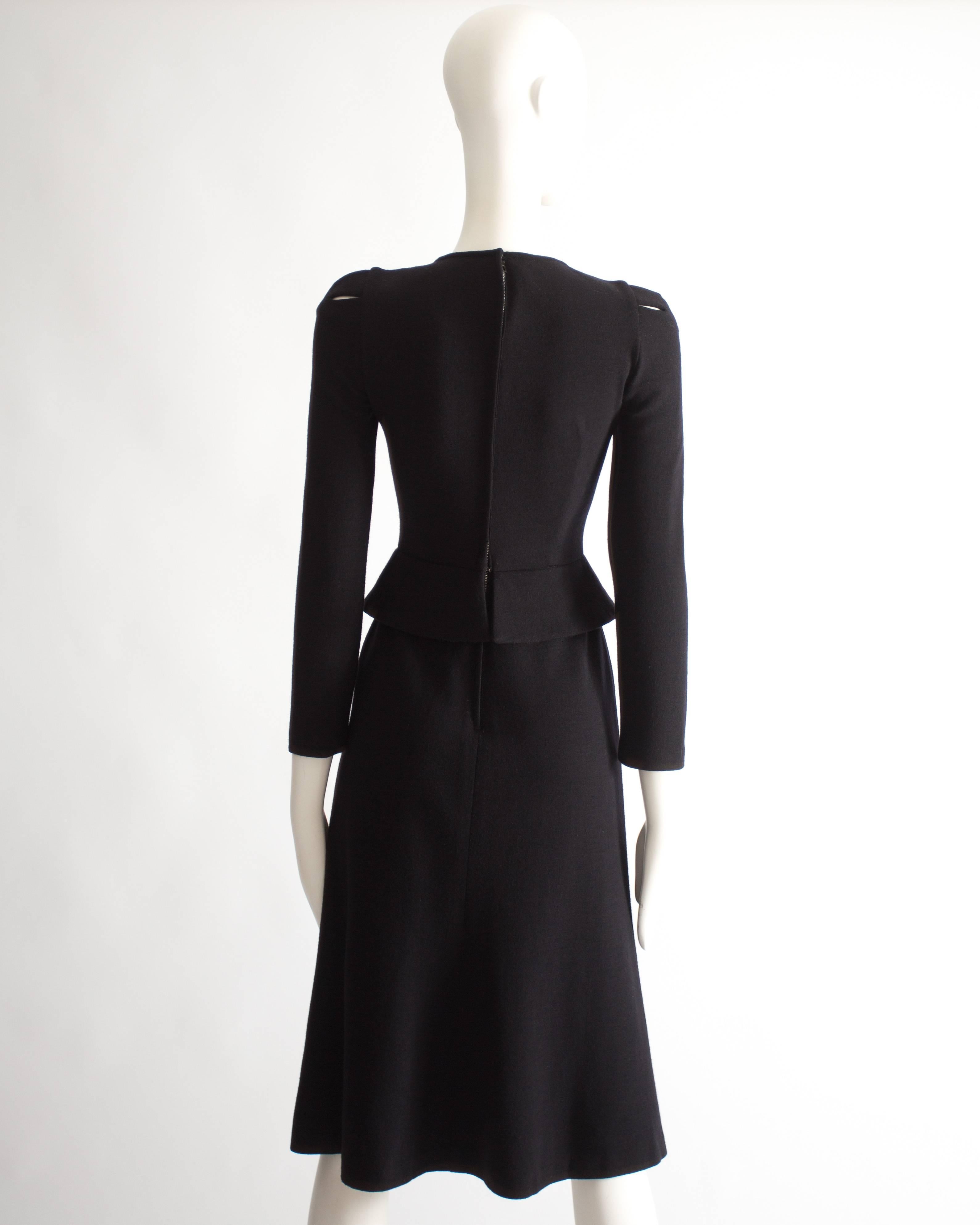 Ossie Clark black wool mid-length dress with cut-outs, Circa 1973 2
