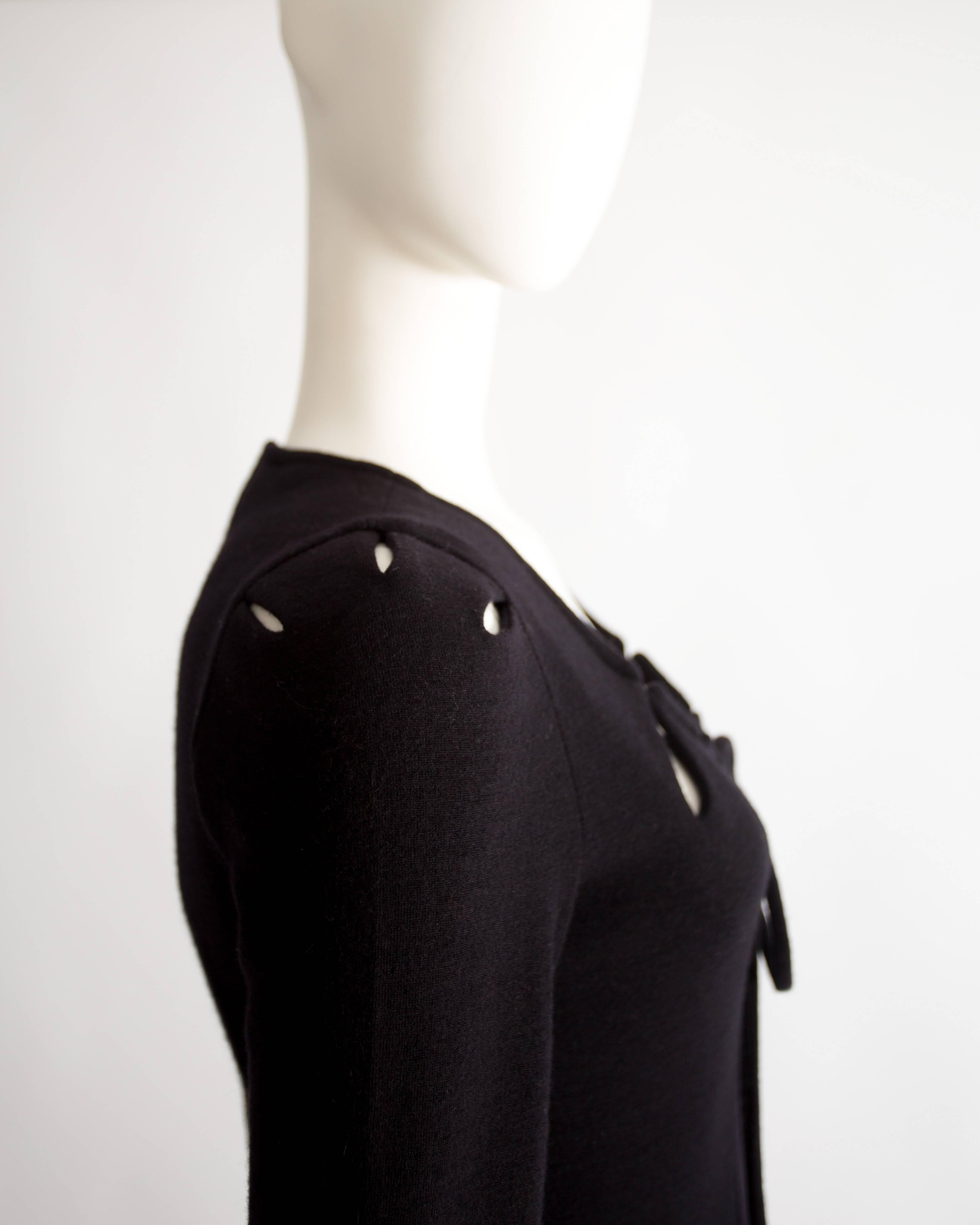 Ossie Clark black wool mid-length dress with cut-outs, Circa 1973 1