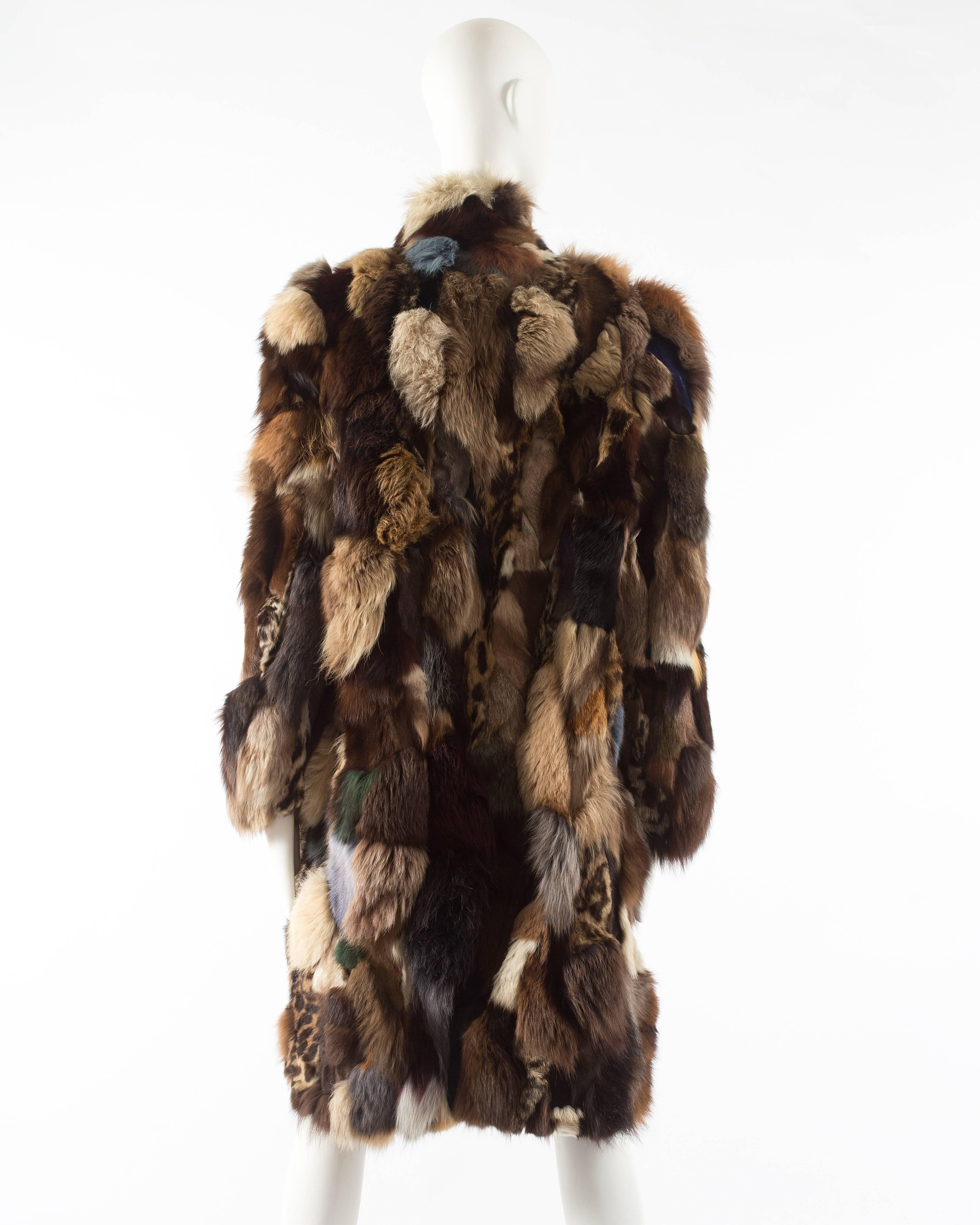 Black Patchwork fur coat by 'Octopus', circa 1970s