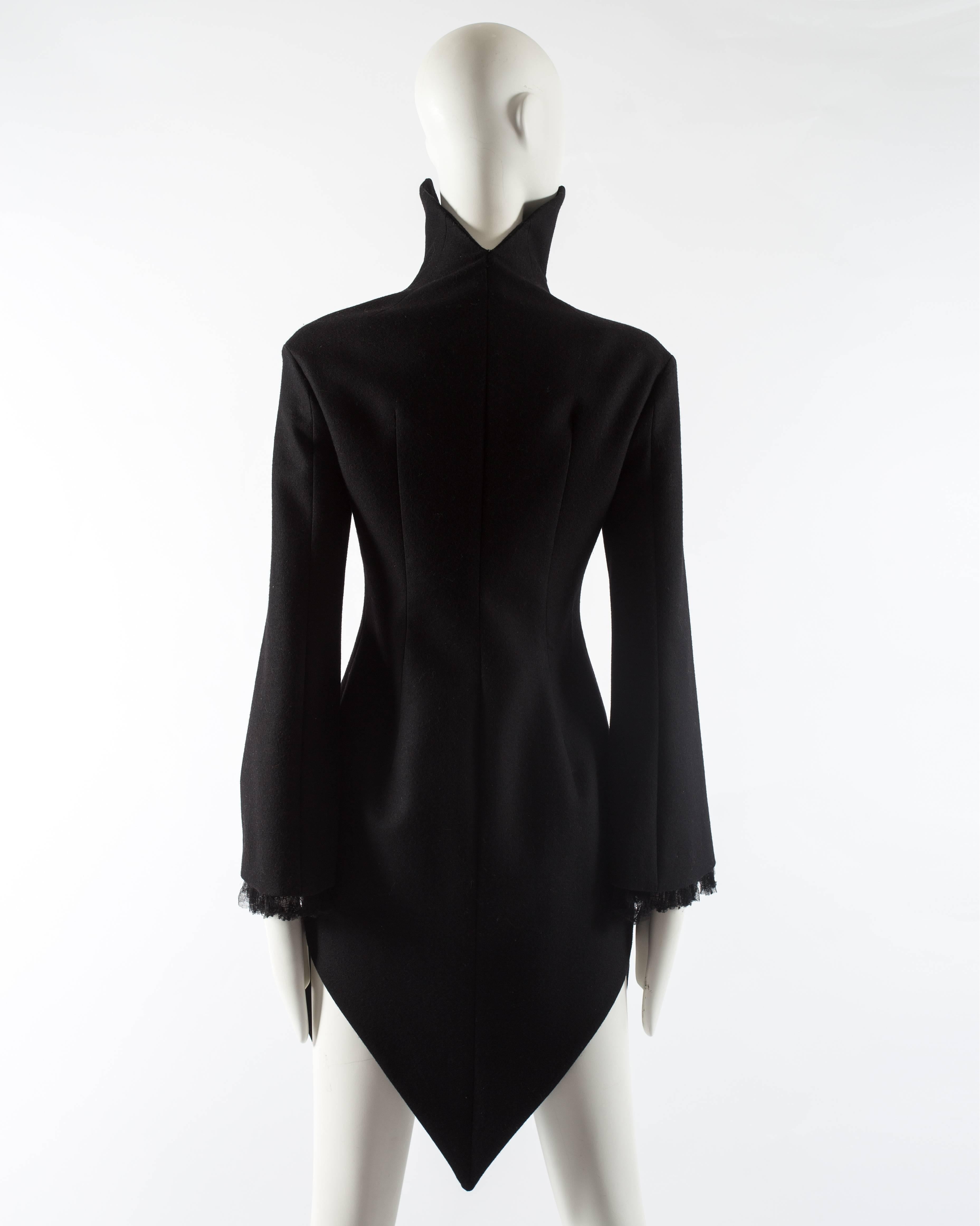 Black Alexander McQueen black wool evening coat with standing collar, fw 2008 For Sale