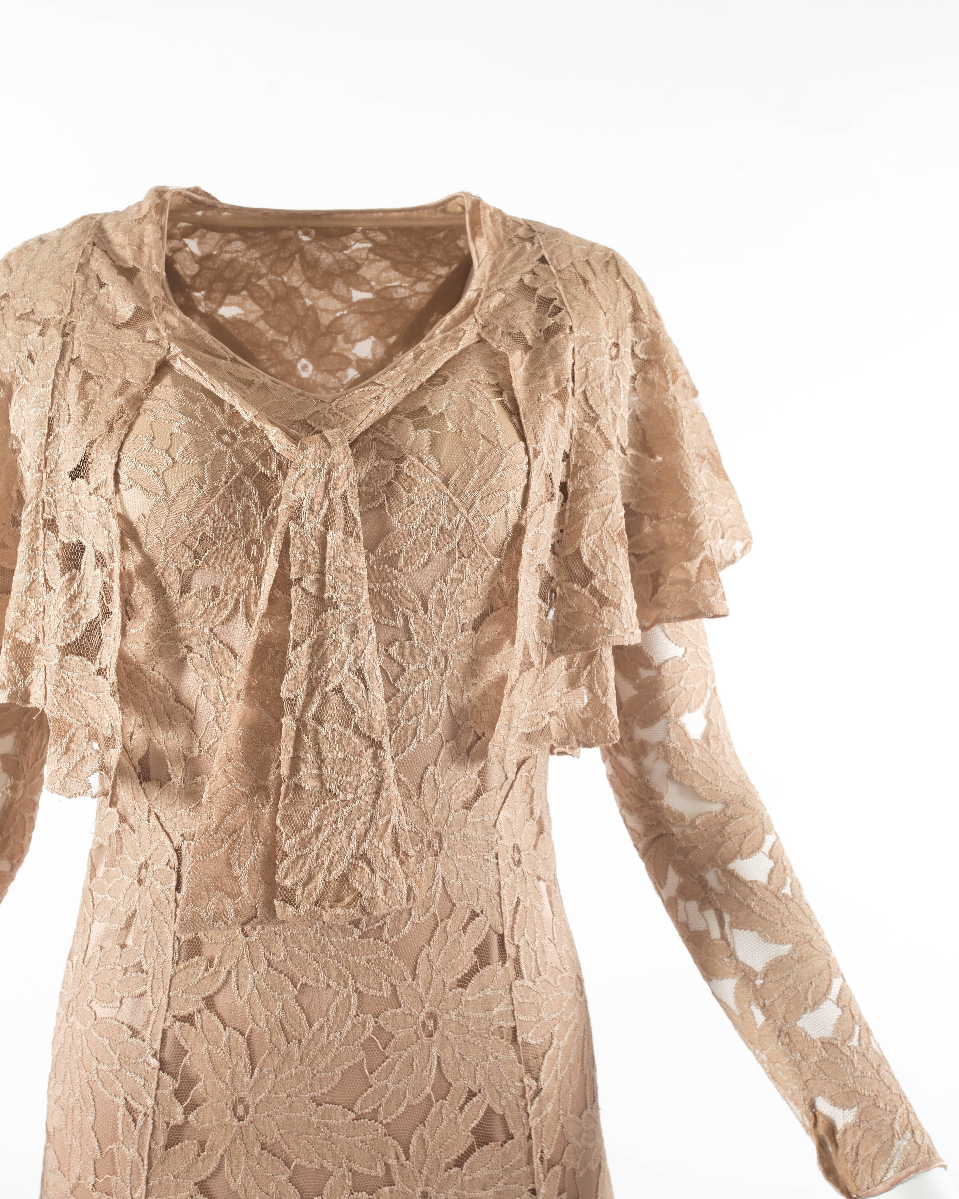 1930s champagne silk lace bias cut evening dress with matching bolero