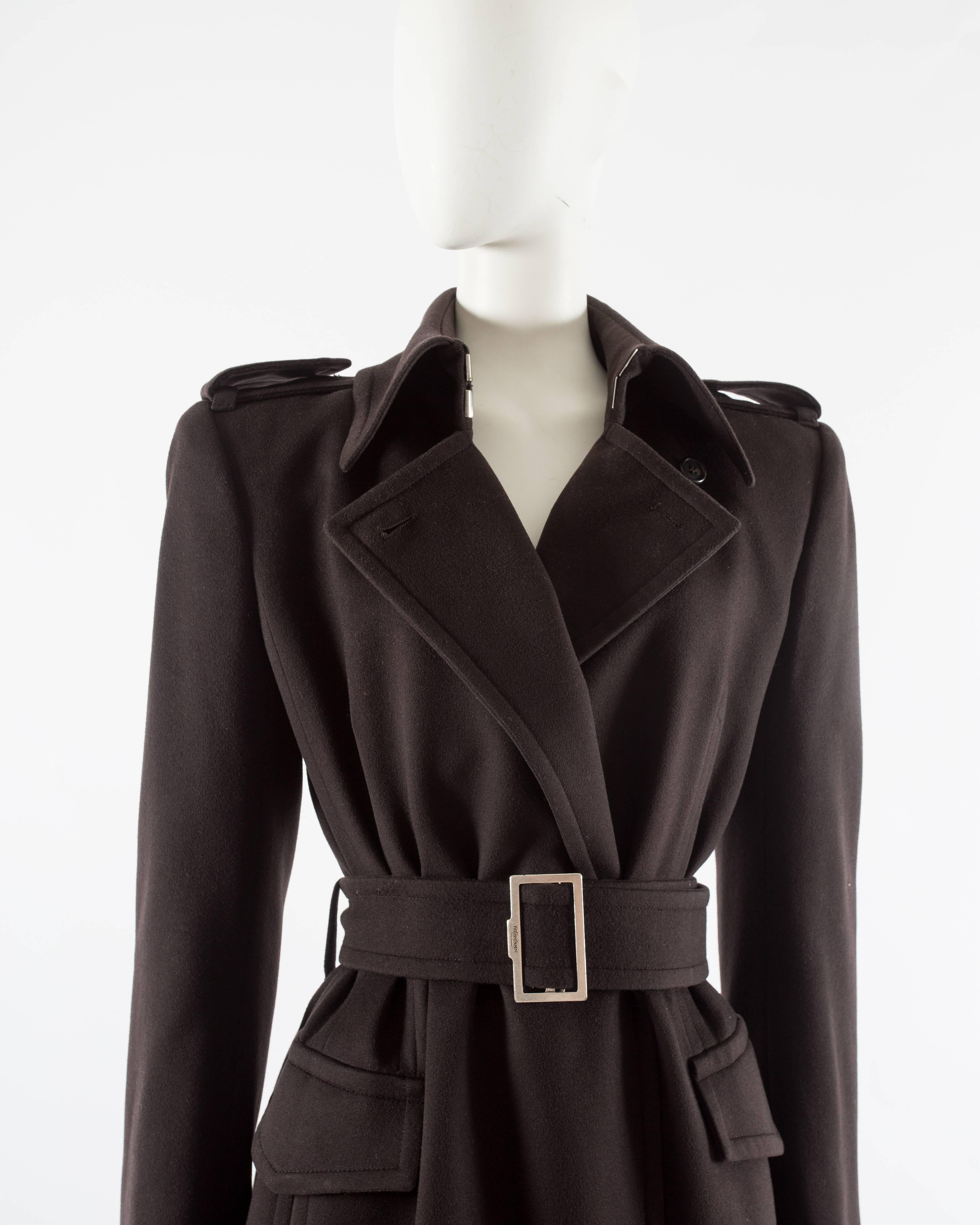 Yves Saint Laurent by Tom Ford autumn-winter 2001 brown wool military coat In Excellent Condition In London, GB