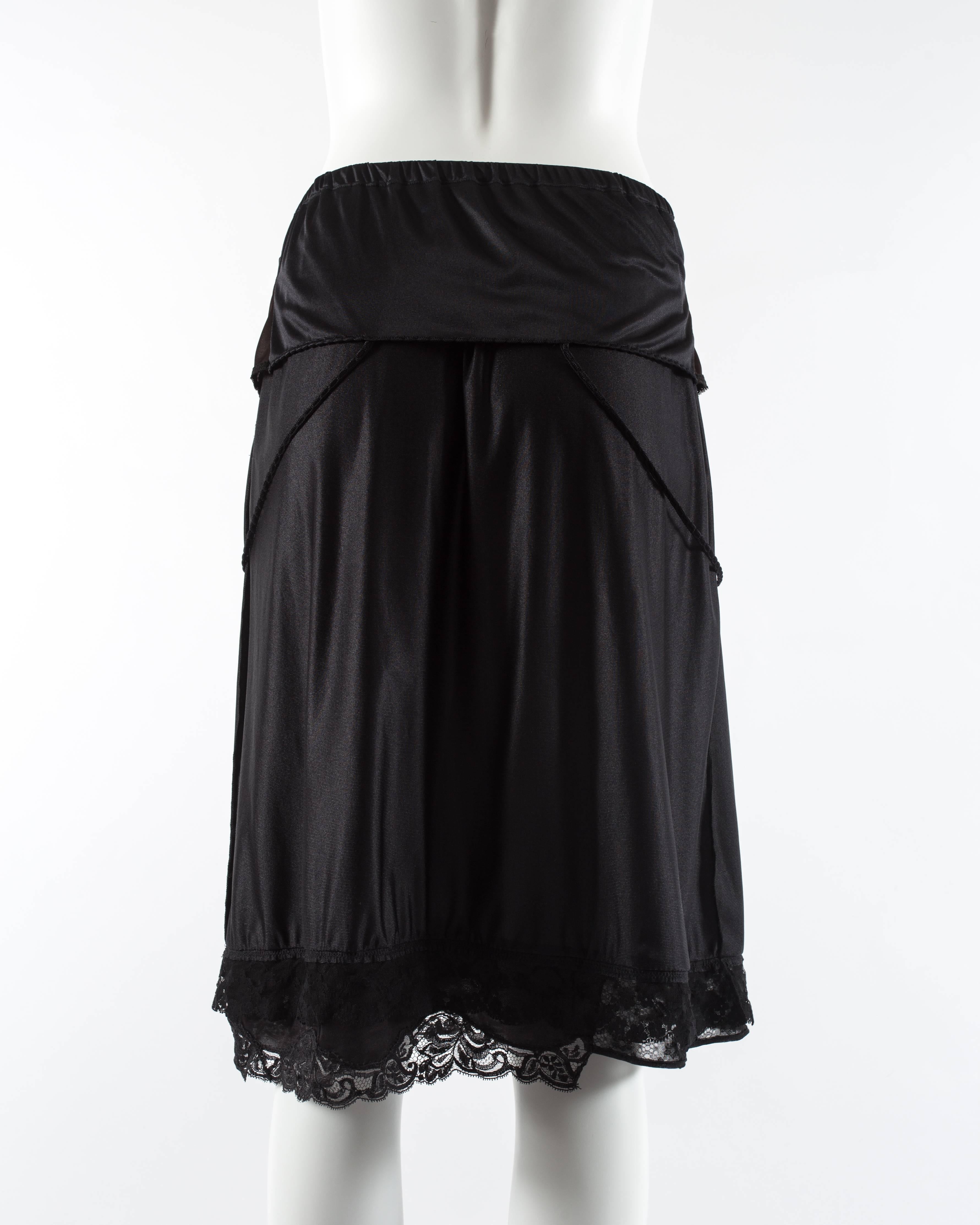 Black Martin Margiela black artisanal slip dress reconstructed into a skirt, ss 2003