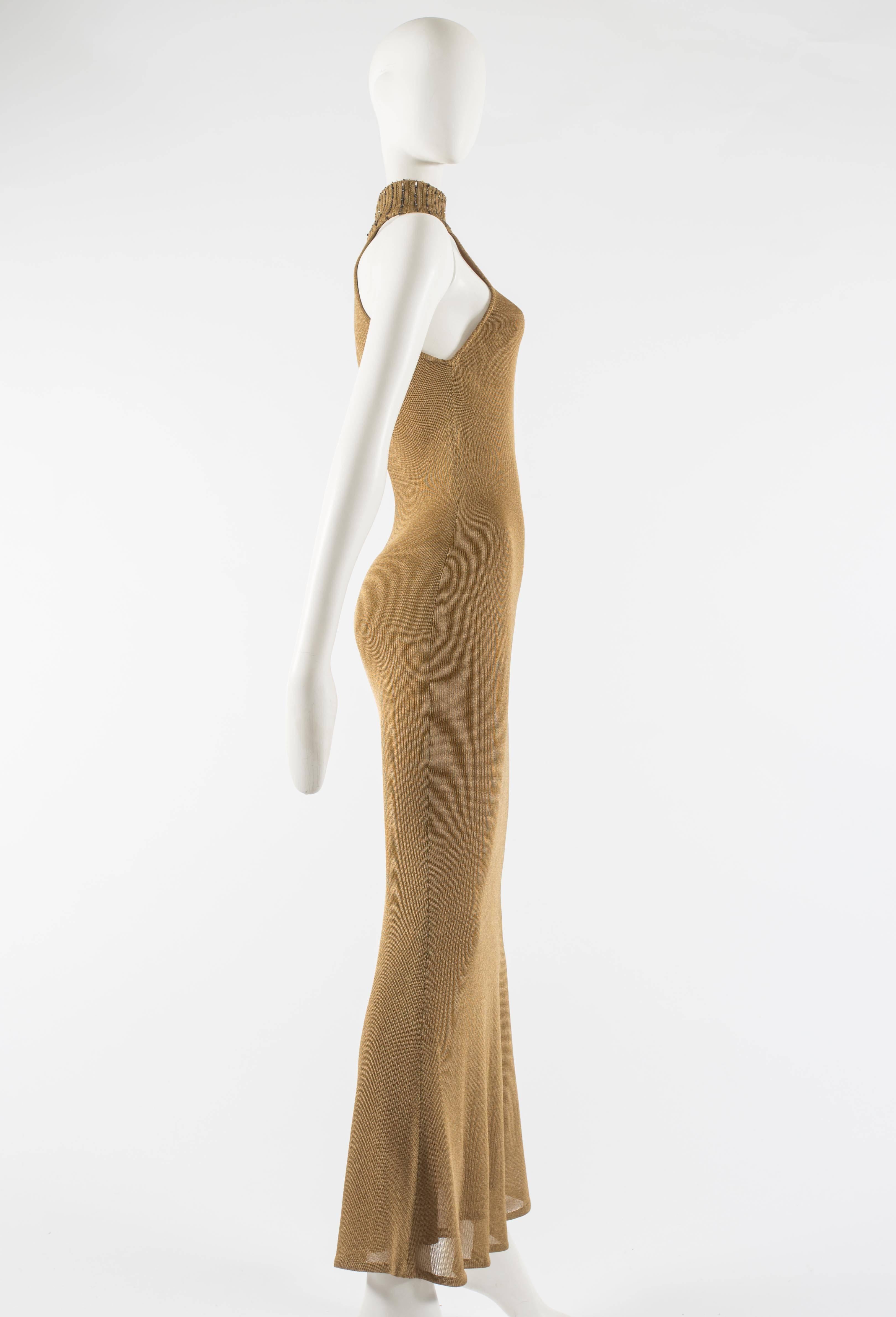 Women's Gianni Versace 1997 gold knitted evening dress