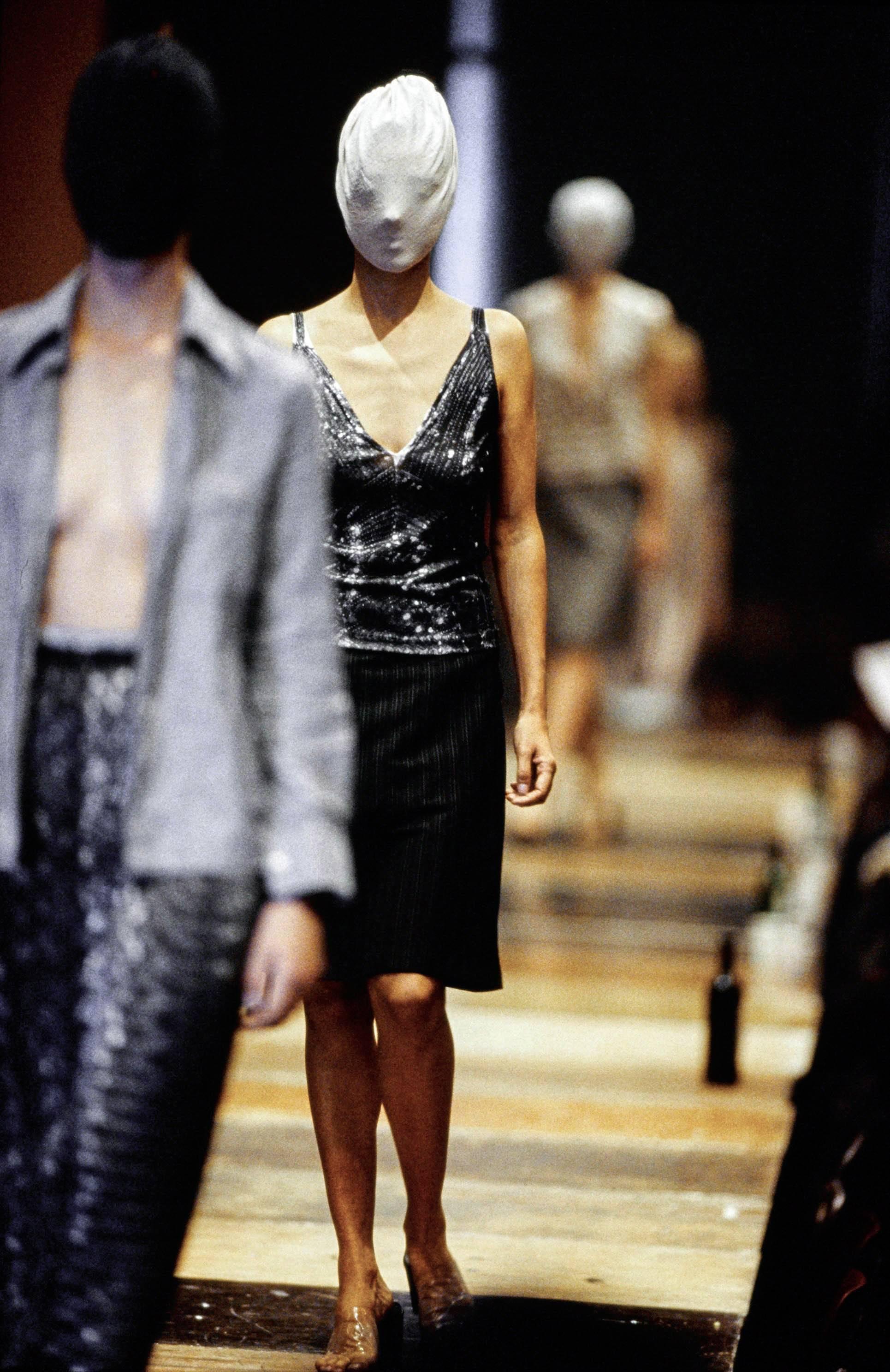 Maison Martin Margiela Spring-Summer 1996 silk jersey vest with digital sequin print

- raw hem
- deep v-neck
