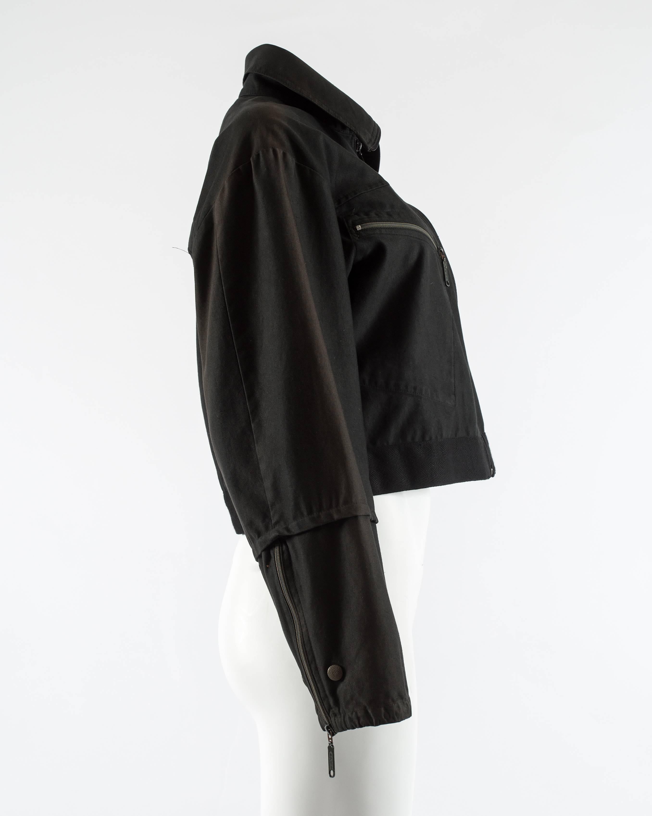 Black Maison Martin Margiela Spring-Summer 1996 black cotton cropped flight jacket
