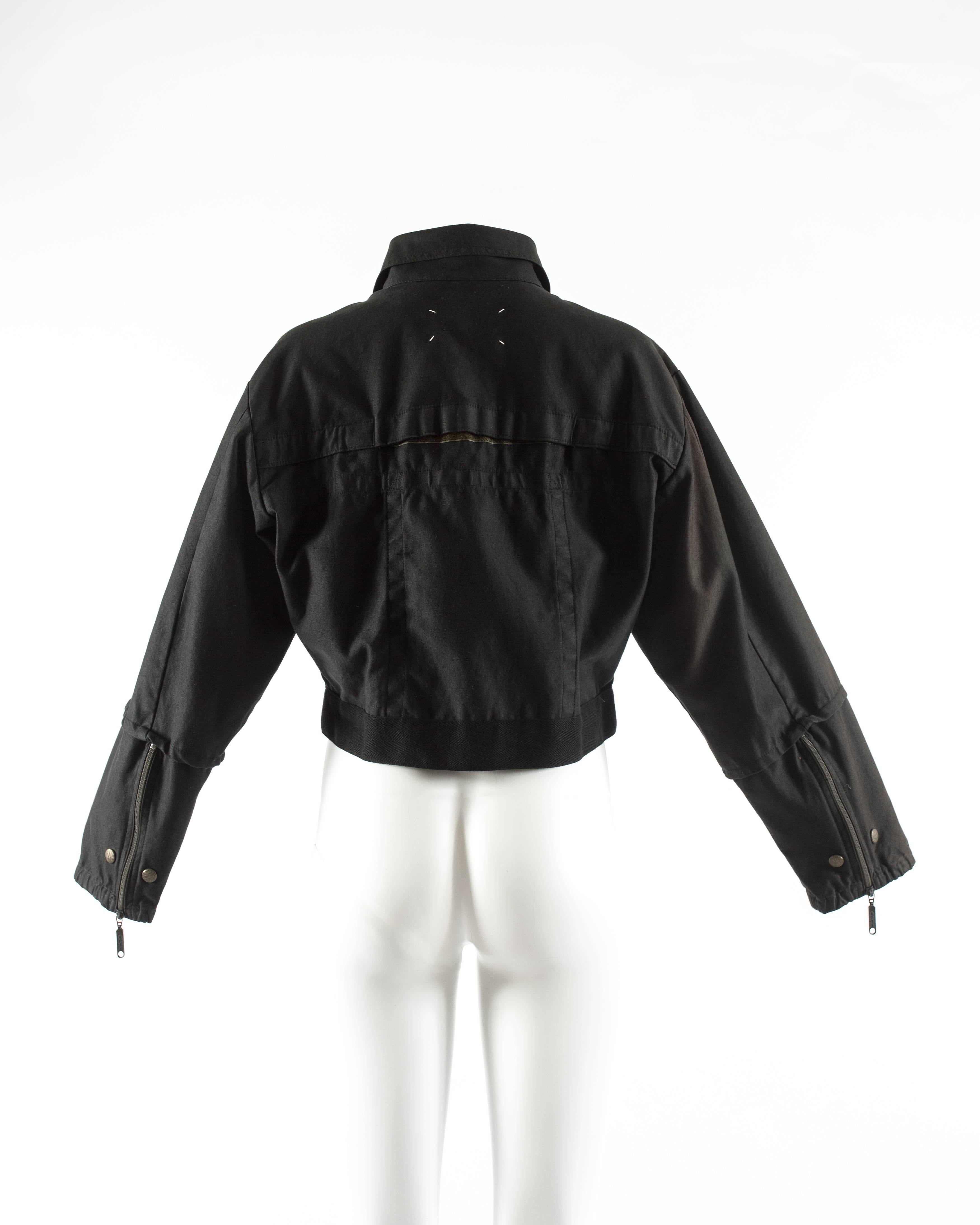Women's Maison Martin Margiela Spring-Summer 1996 black cotton cropped flight jacket