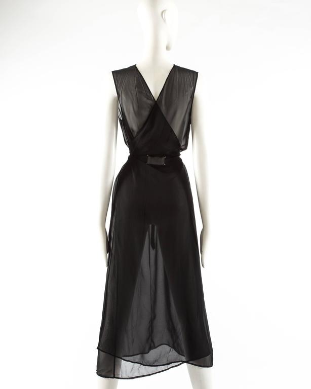 Martin Margiela black silk chiffon evening wrap dress with