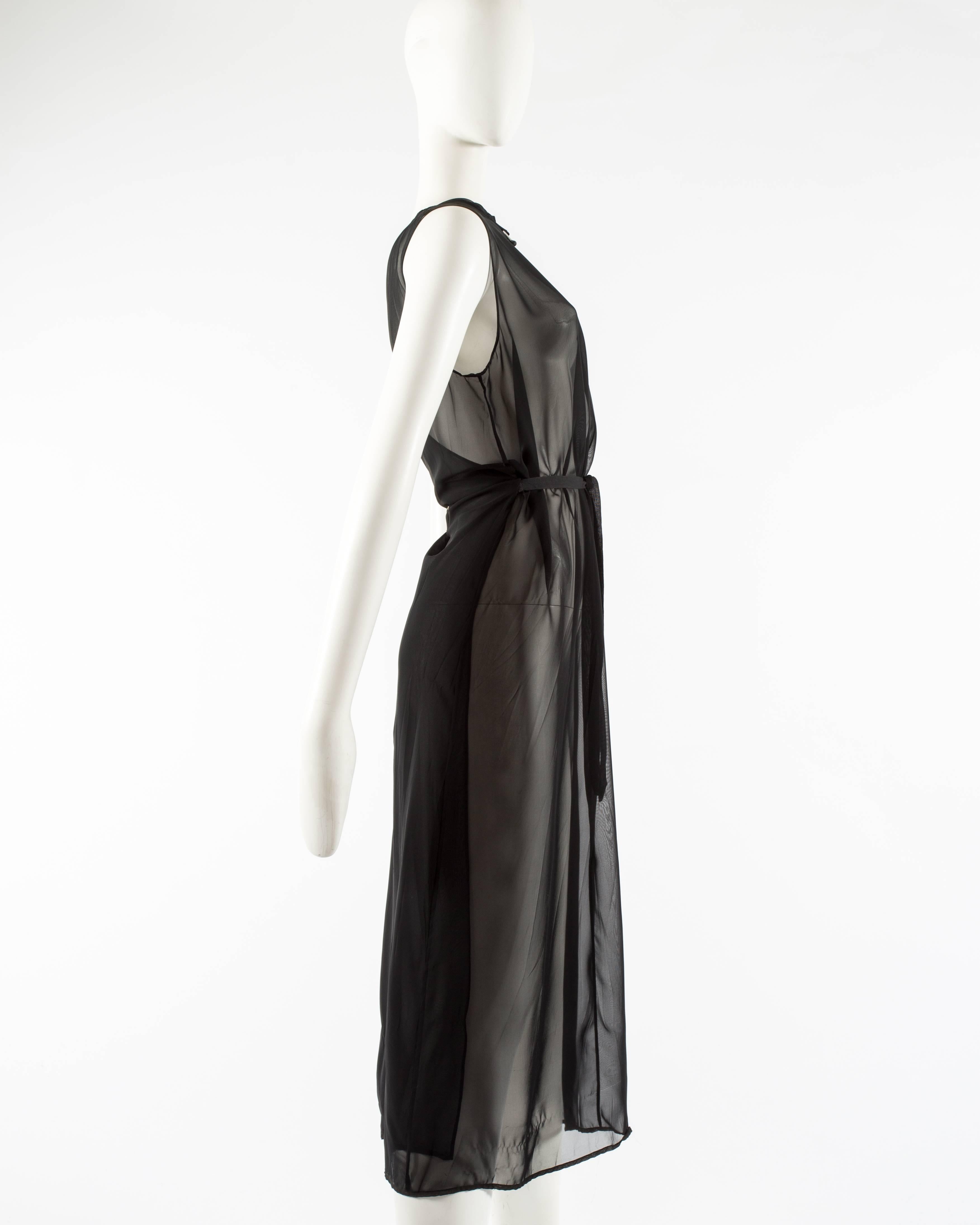 Martin Margiela black silk chiffon evening wrap dress with metal s-hook, ss 1999 In Good Condition For Sale In London, GB