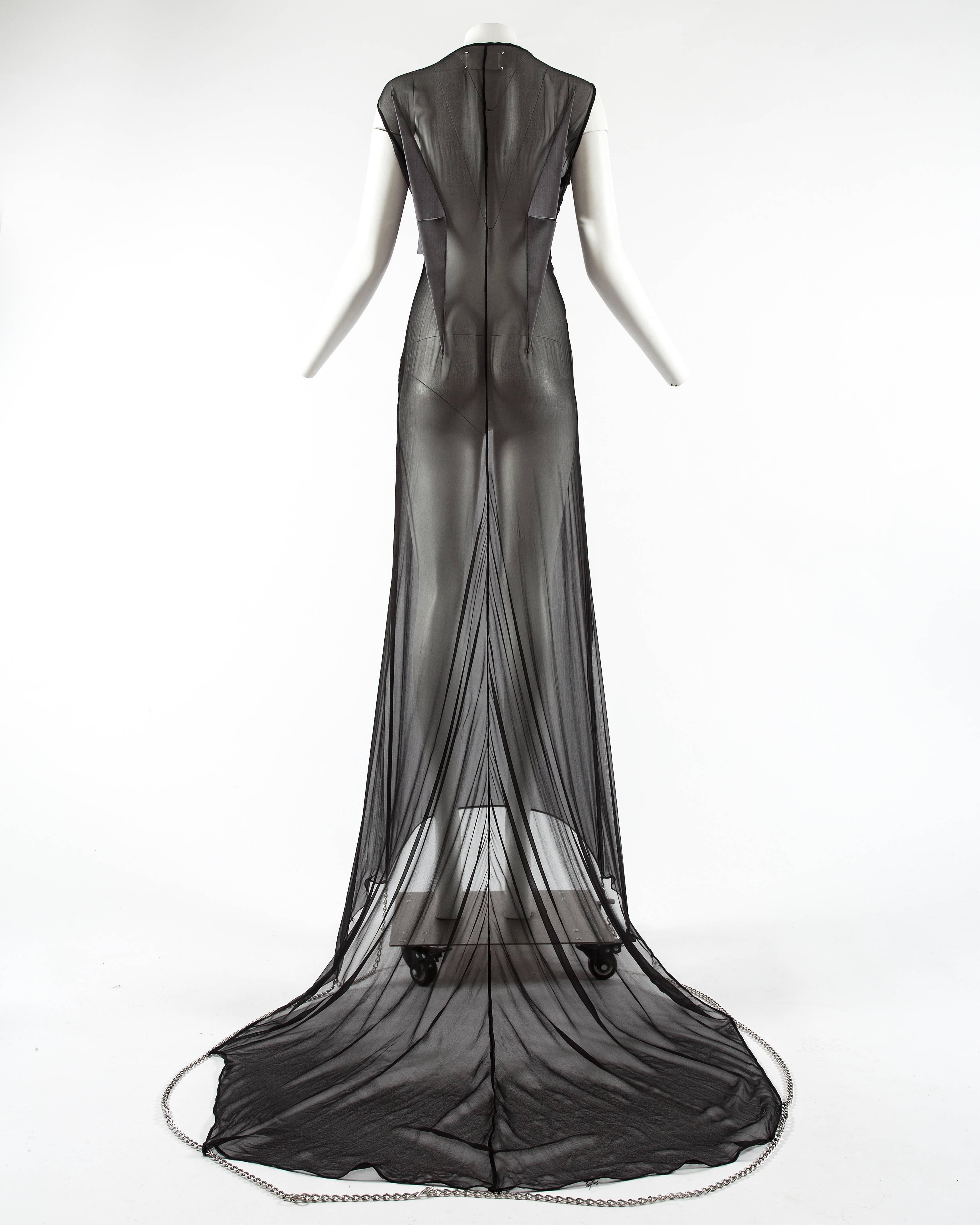 Maison Martin Margiela Spring-Summer 2010 black chiffon evening gown with chains In New Condition In London, GB
