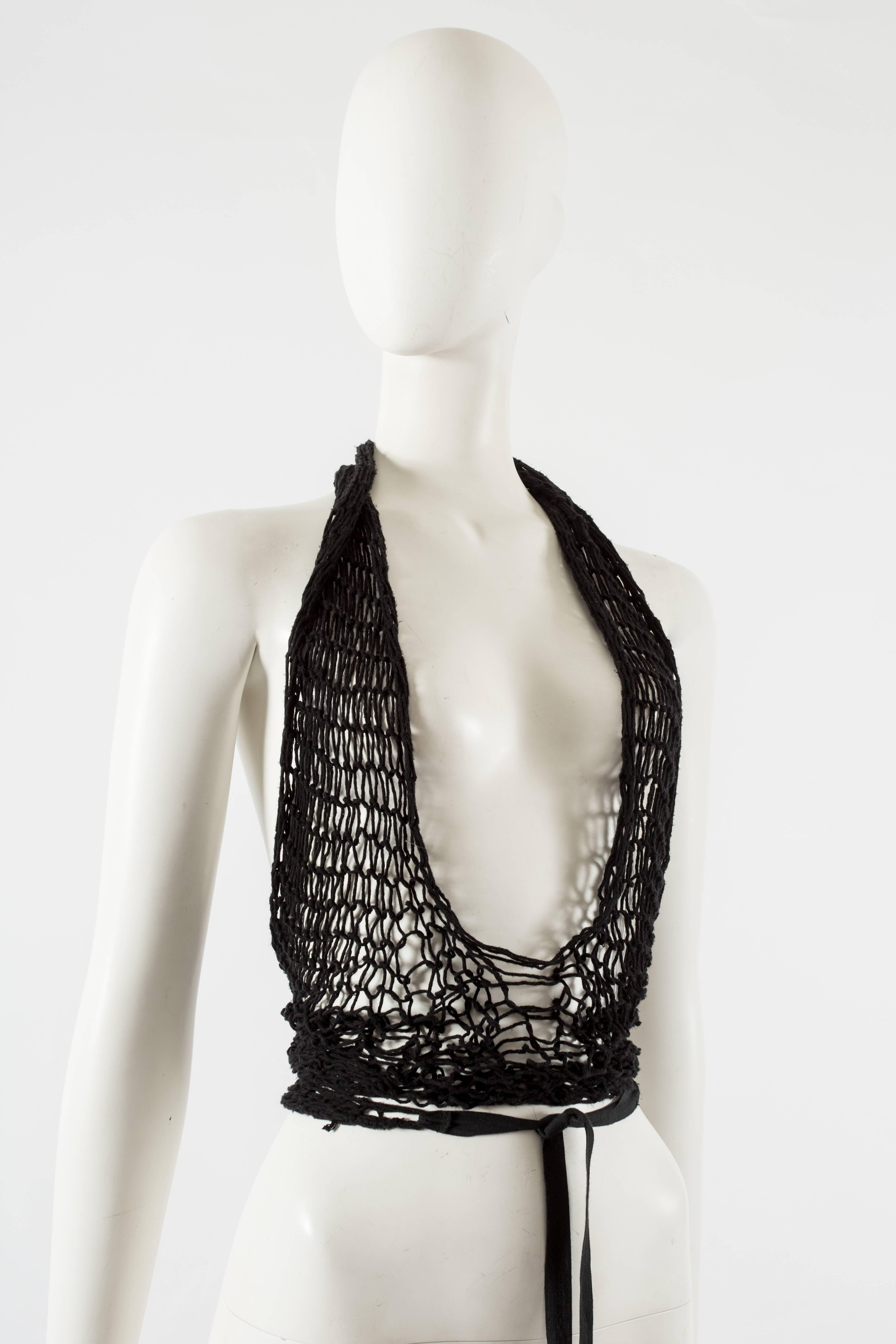 Maison Martin Margiela Spring-Summer 1993 black string net halter neck vest In Excellent Condition In London, GB