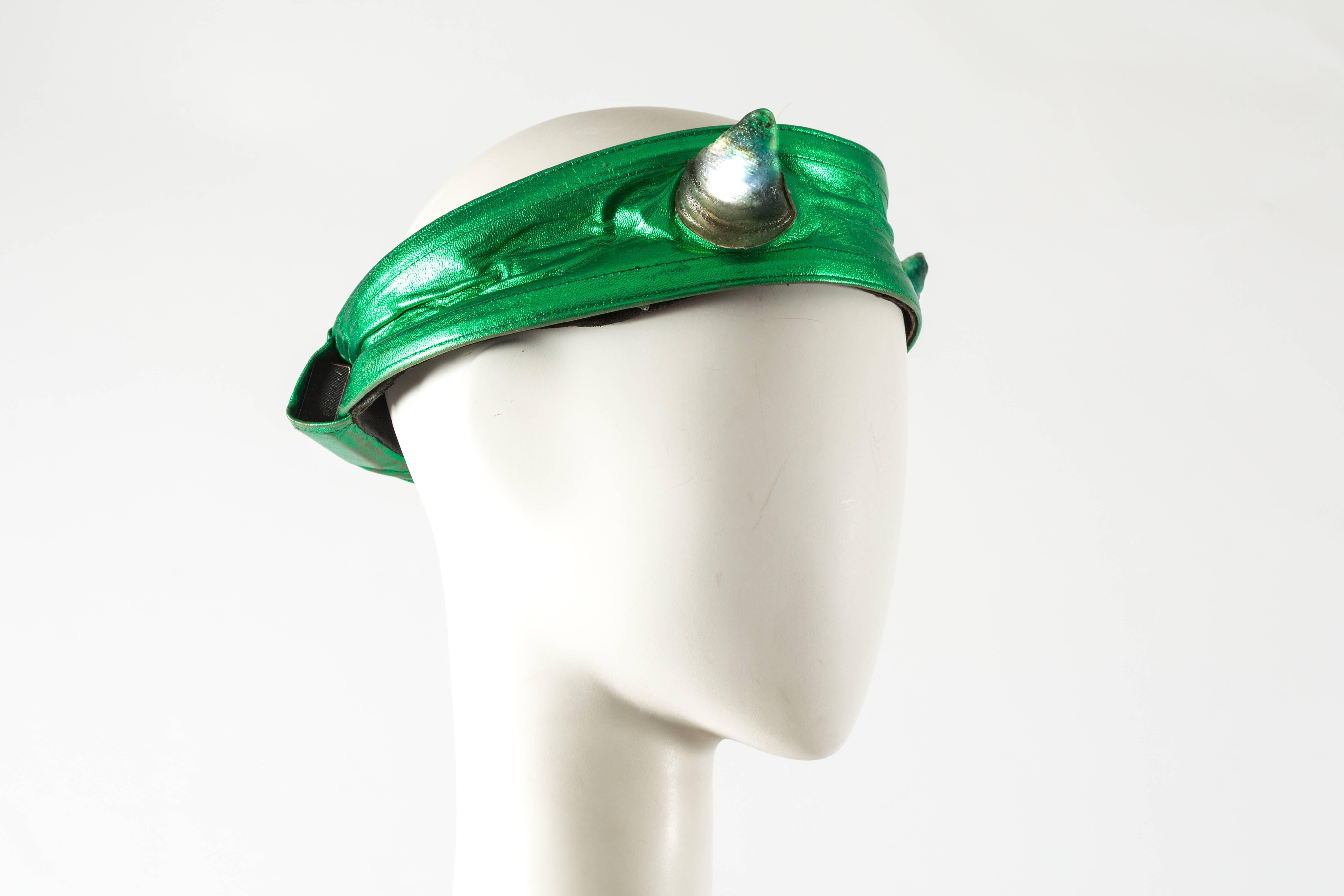 Gray Vivienne Westwood Autumn-Winter 1991 leather headband with light up horns