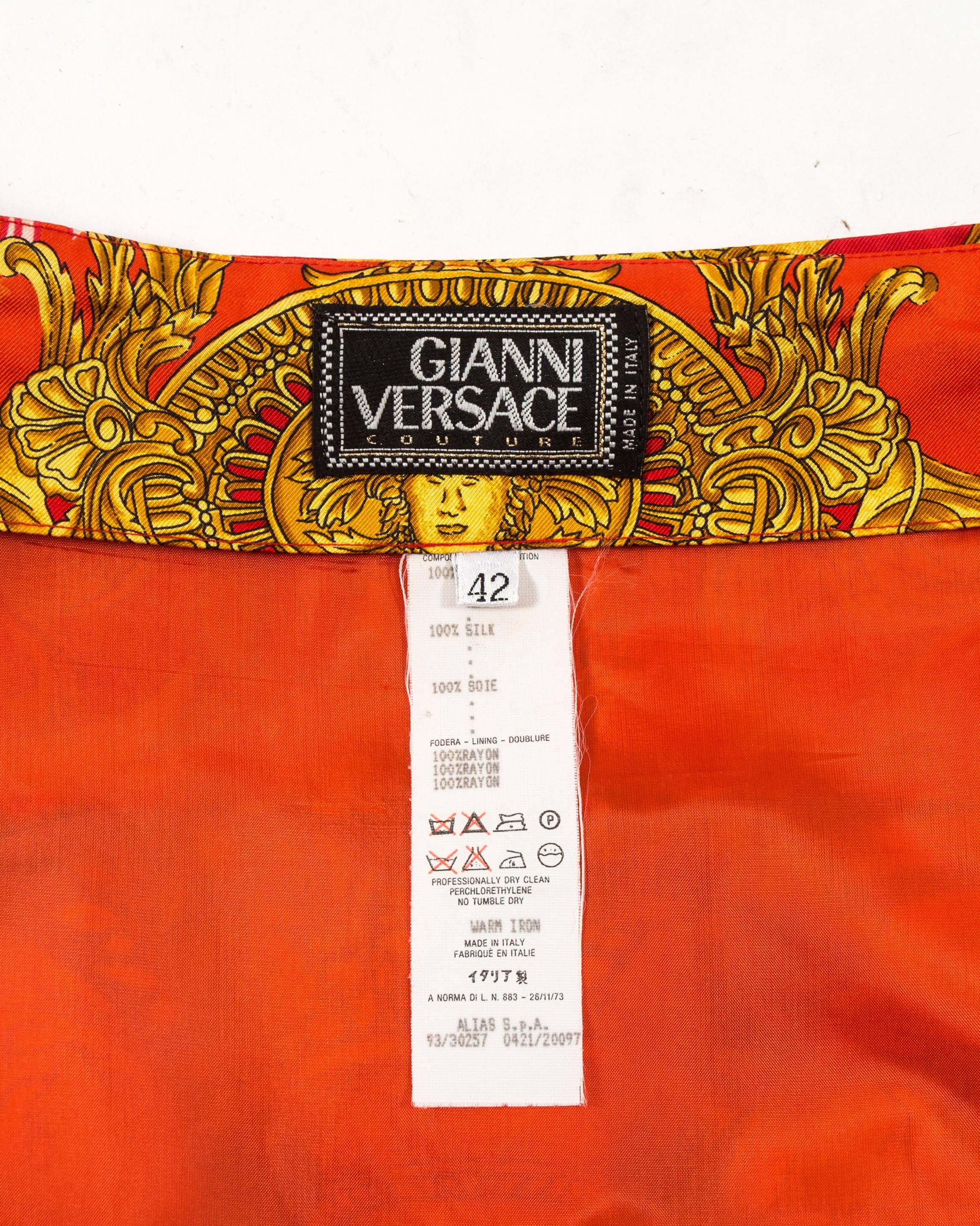 Brown Gianni Versace baroque printed silk ruffle tiered skirt, ss 1993 For Sale